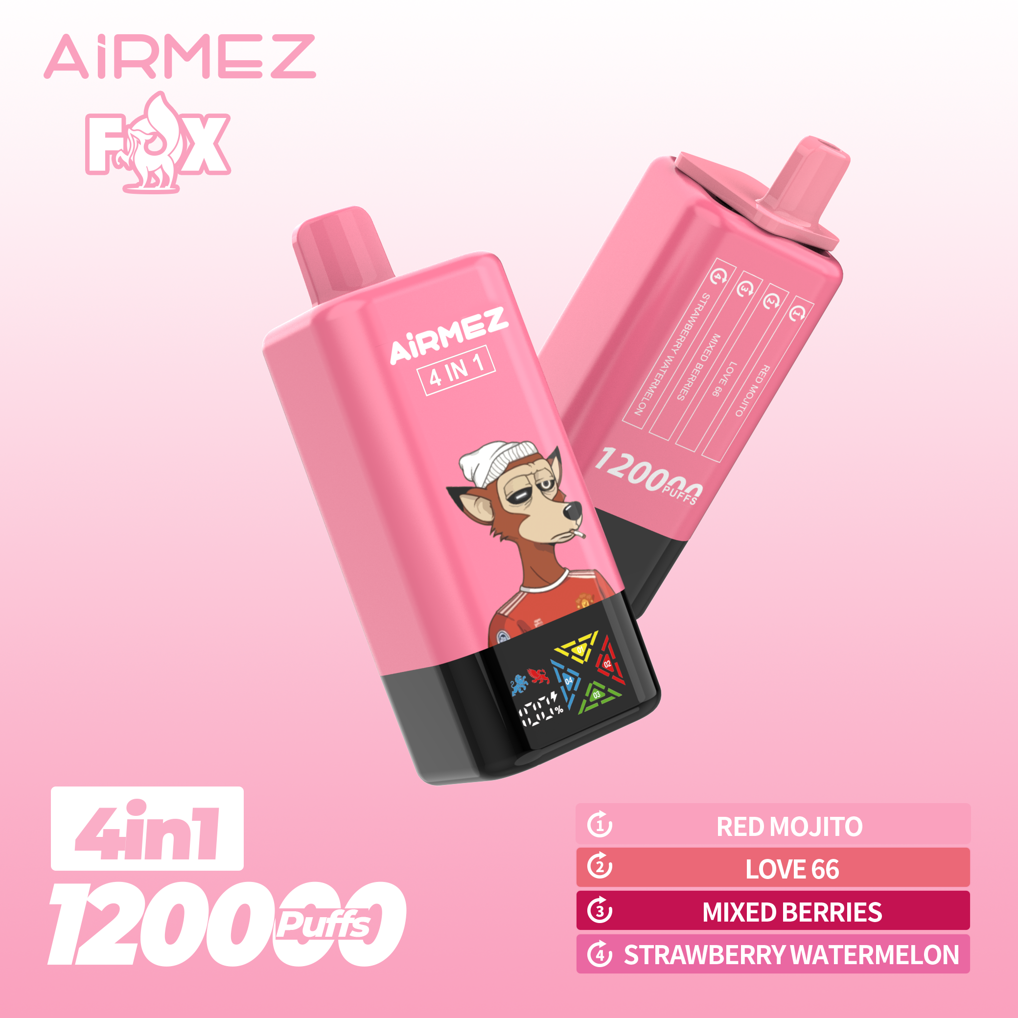 Airmez 120000 Puff 120K Puffs 100000 Puff Triple Flavors 4 In1 Vaper Airmez Fox 120000 Puffs 85K 50K Disposable Vape Big Screen Vape