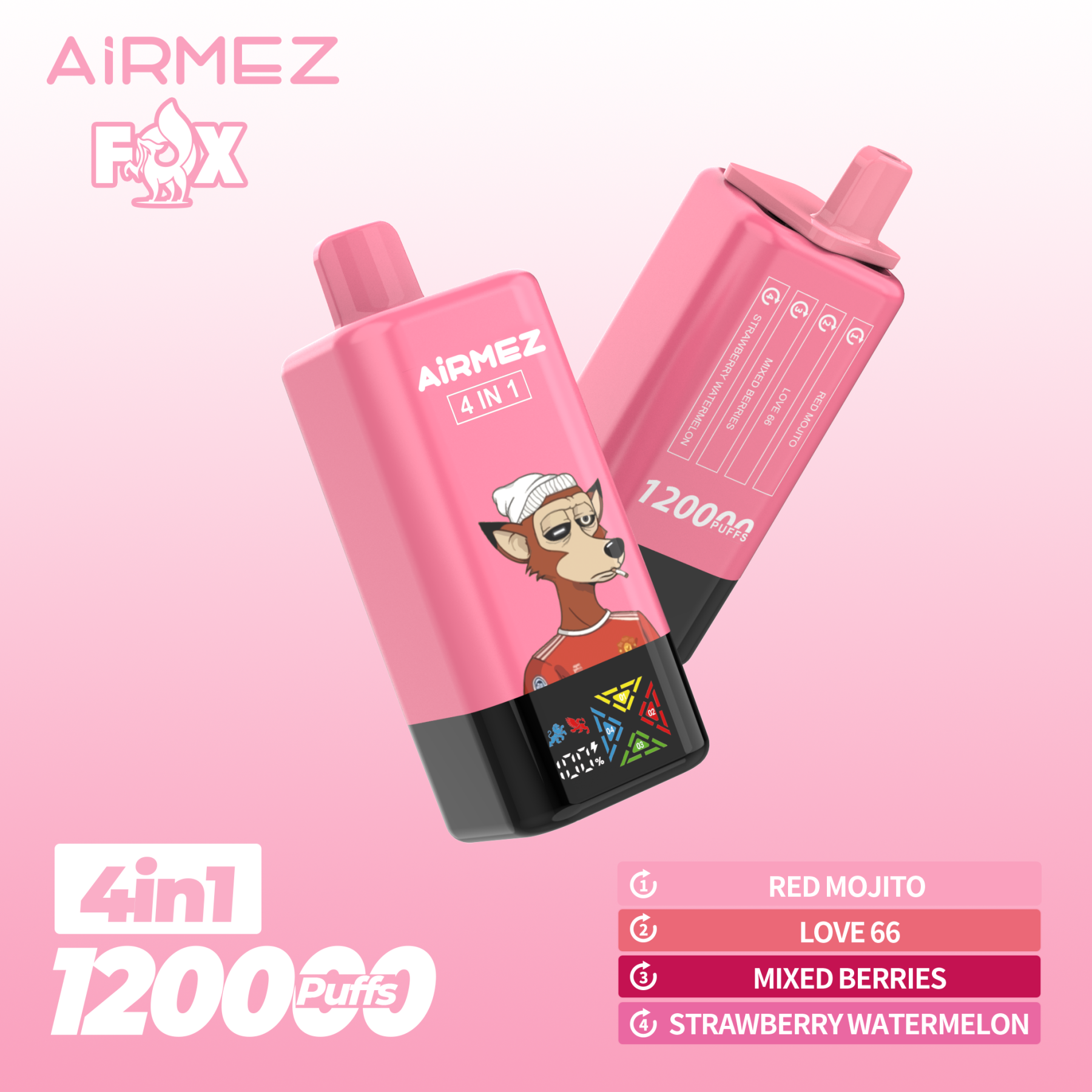 Airmez 120000 Puff 120K Puffs 100000 Puff Triple Flavors 4 In1 Vaper Airmez Fox 120000 Puffs 85K 50K Disposable Vape Big Screen Vape