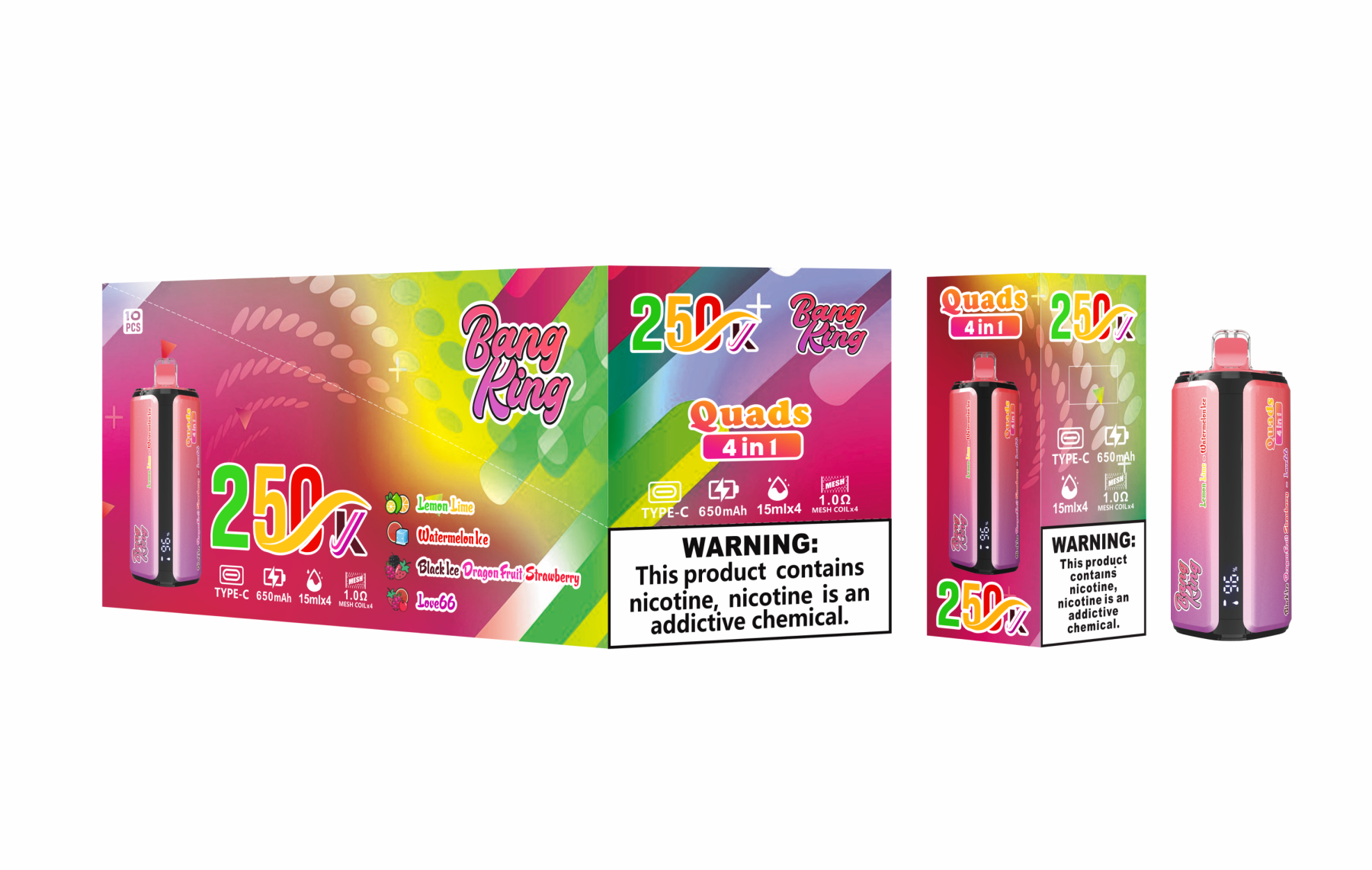 EU Warehouse Bang King Vape 4 in 1 250K Puff Vape 250000 Puff Disposable Vape Best Vape Disposable Vape 200K 300K Bang Ecigs Spain Germany Stock