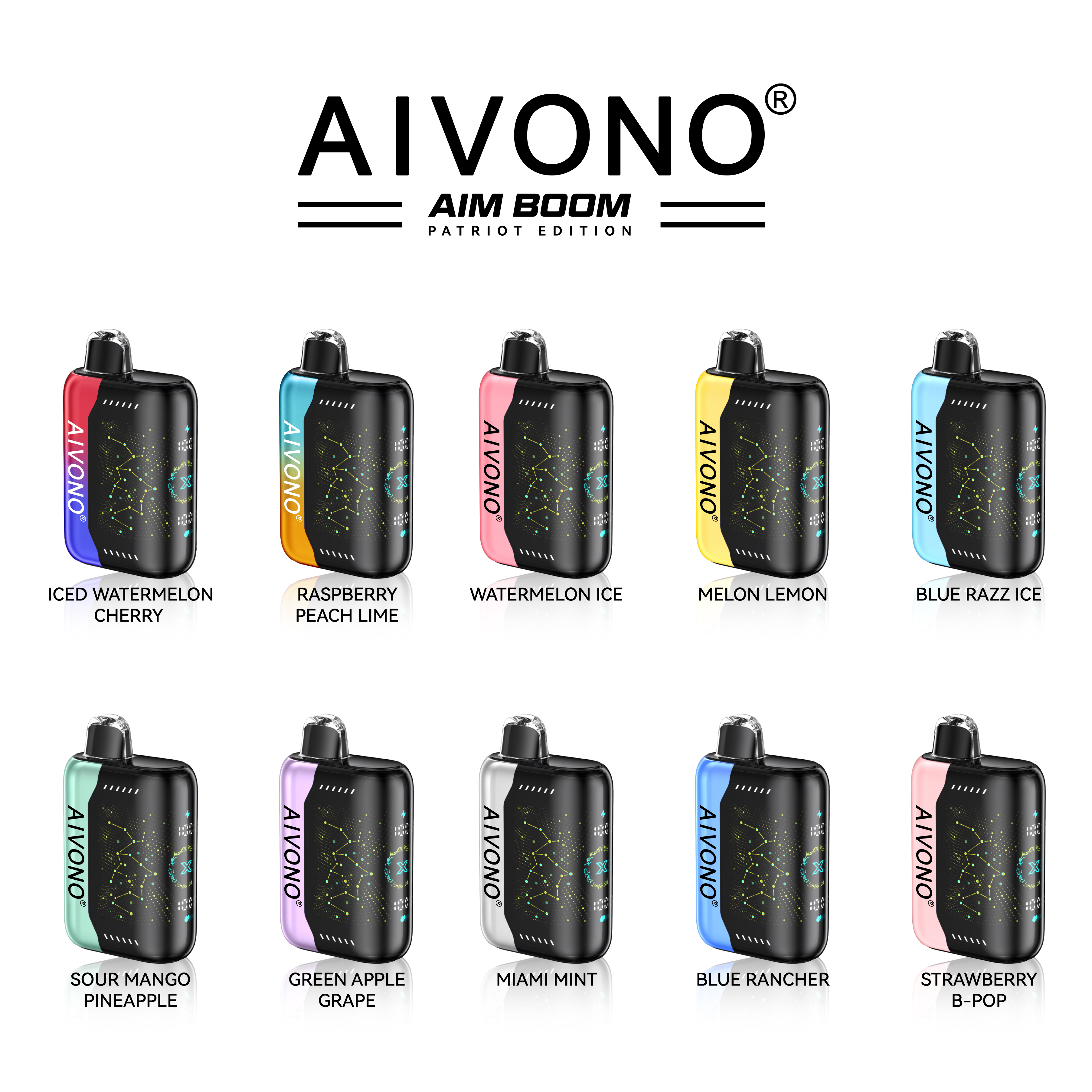 Original Aivono Aim Boom 25000 Puffs Nicotine Salt Content: 5% /3%/2%/0% Disposable Electronic Cigarette Fruit Flavor Latest Starry Screen Factory