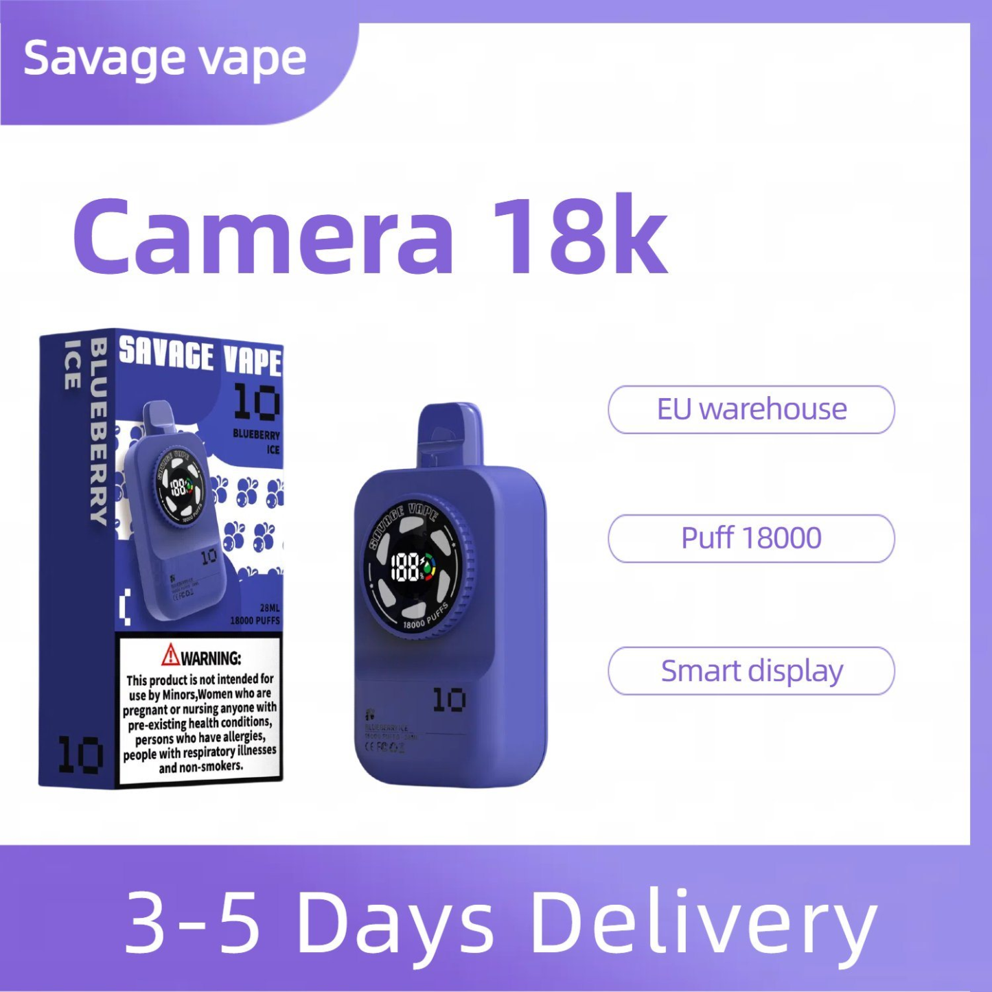 Original Savage Camera 18000 Puffs 18K Disposable Vape 15000 Electronic Cigarette with Display Screen Rechargeable Battery Prefilled Cartridges Puff Bar