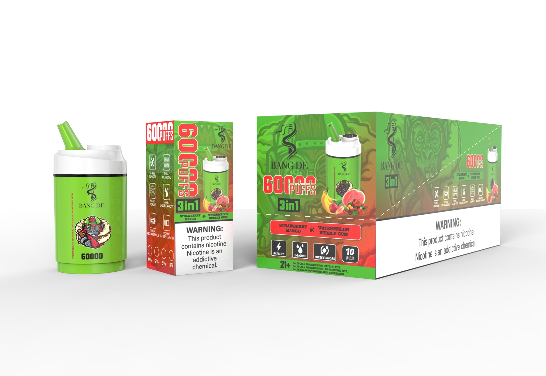 Bang De 60000 Puffs Triple Flavors Vape 30K 40K 45K 50K 60K Puff Disposable Electronic Cigarette