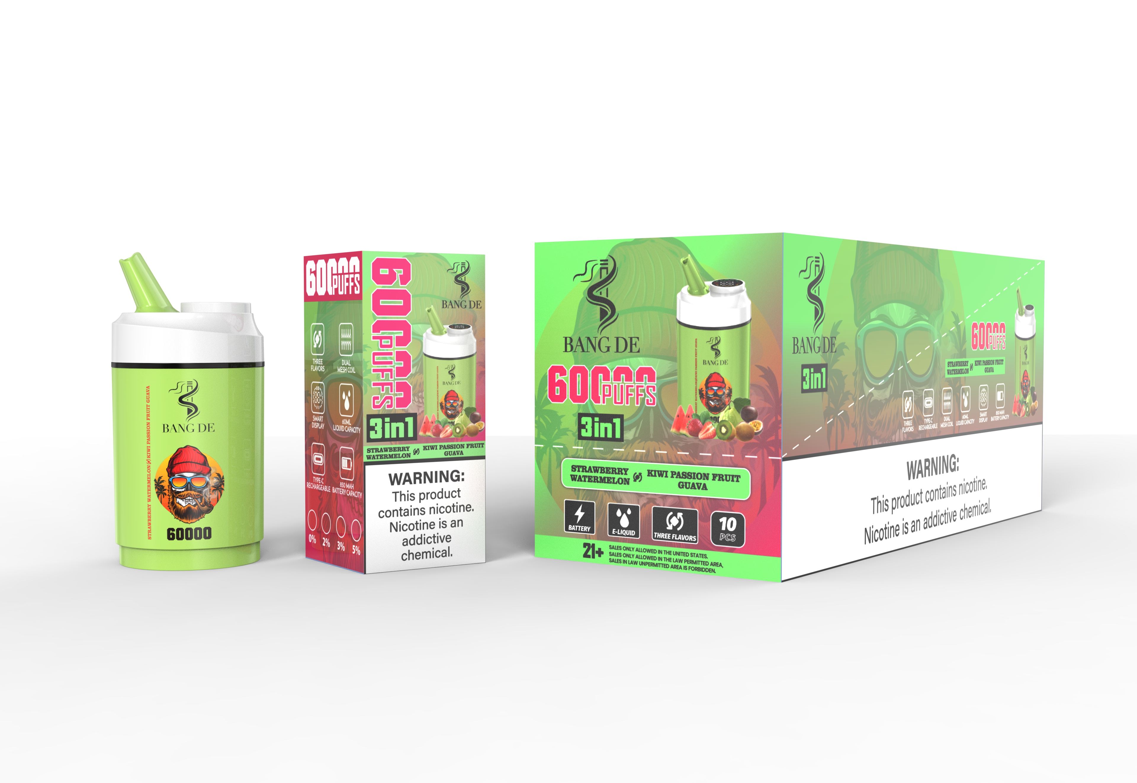 Bang De 60000 Puffs Triple Flavors Vape 30K 40K 45K 50K 60K Puff Disposable Electronic Cigarette