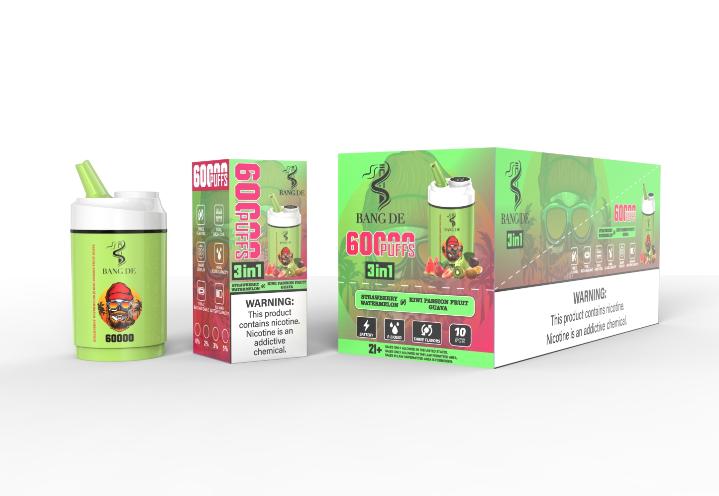 Bang De 60000 Puffs Triple Flavors Vape 30K 40K 45K 50K 60K Puff Disposable Electronic Cigarette