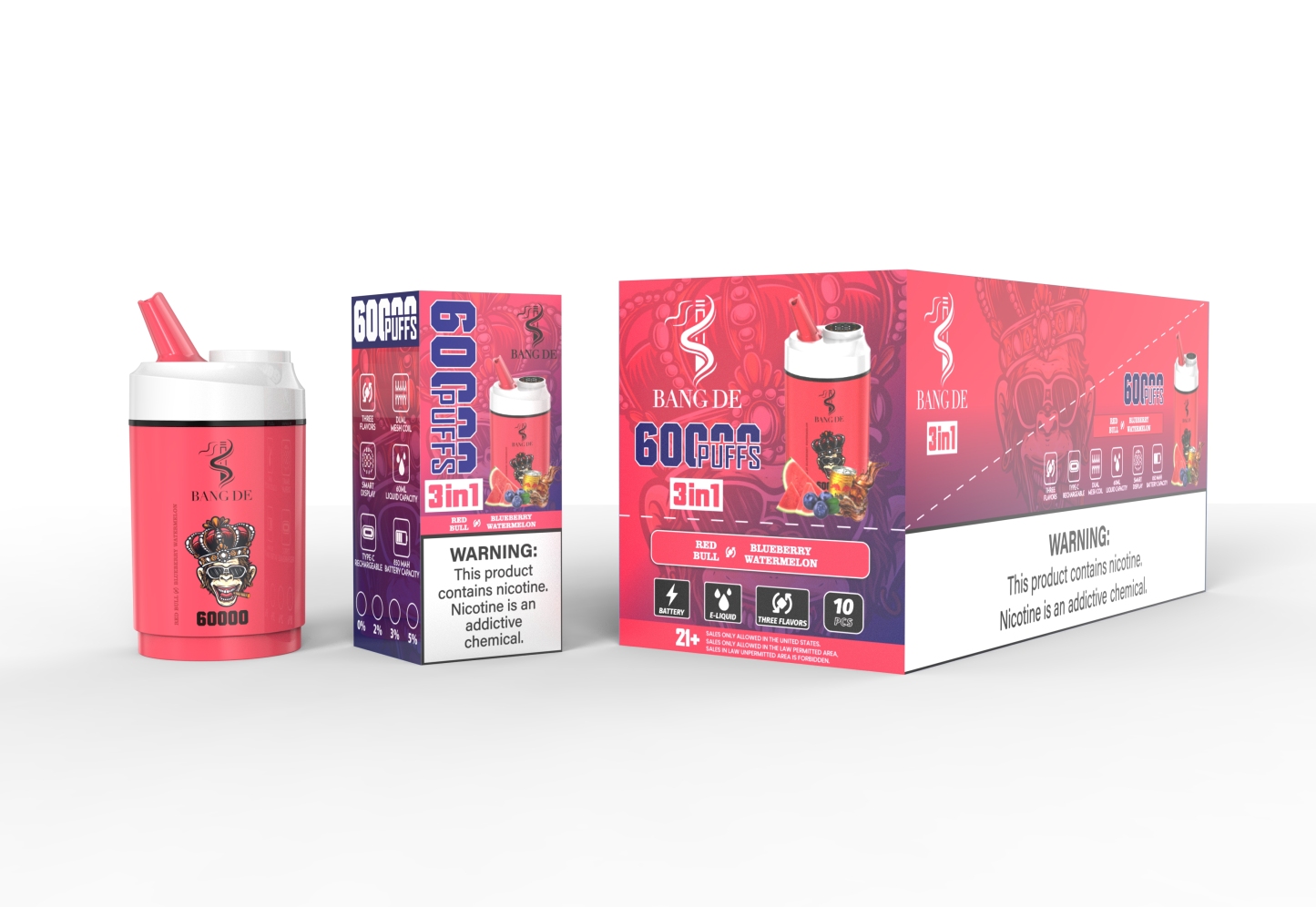 Bang De 60000 Puffs Triple Flavors Vape 30K 40K 45K 50K 60K Puff Disposable Electronic Cigarette