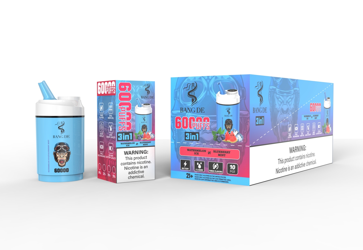 Bang De 60000 Puffs Triple Flavors Vape 30K 40K 45K 50K 60K Puff Disposable Electronic Cigarette