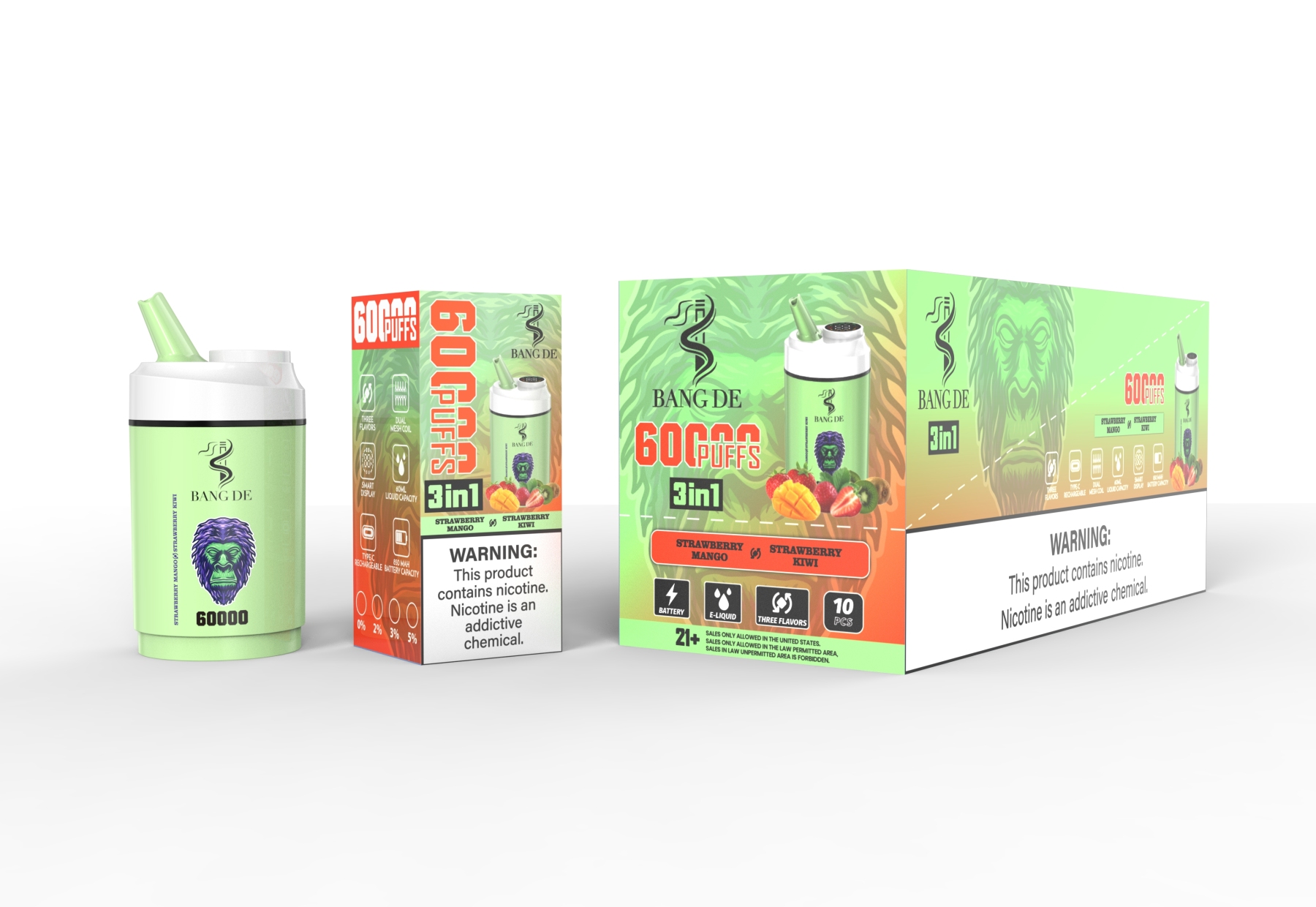 Bang De 60000 Puffs Triple Flavors Vape 30K 40K 45K 50K 60K Puff Disposable Electronic Cigarette