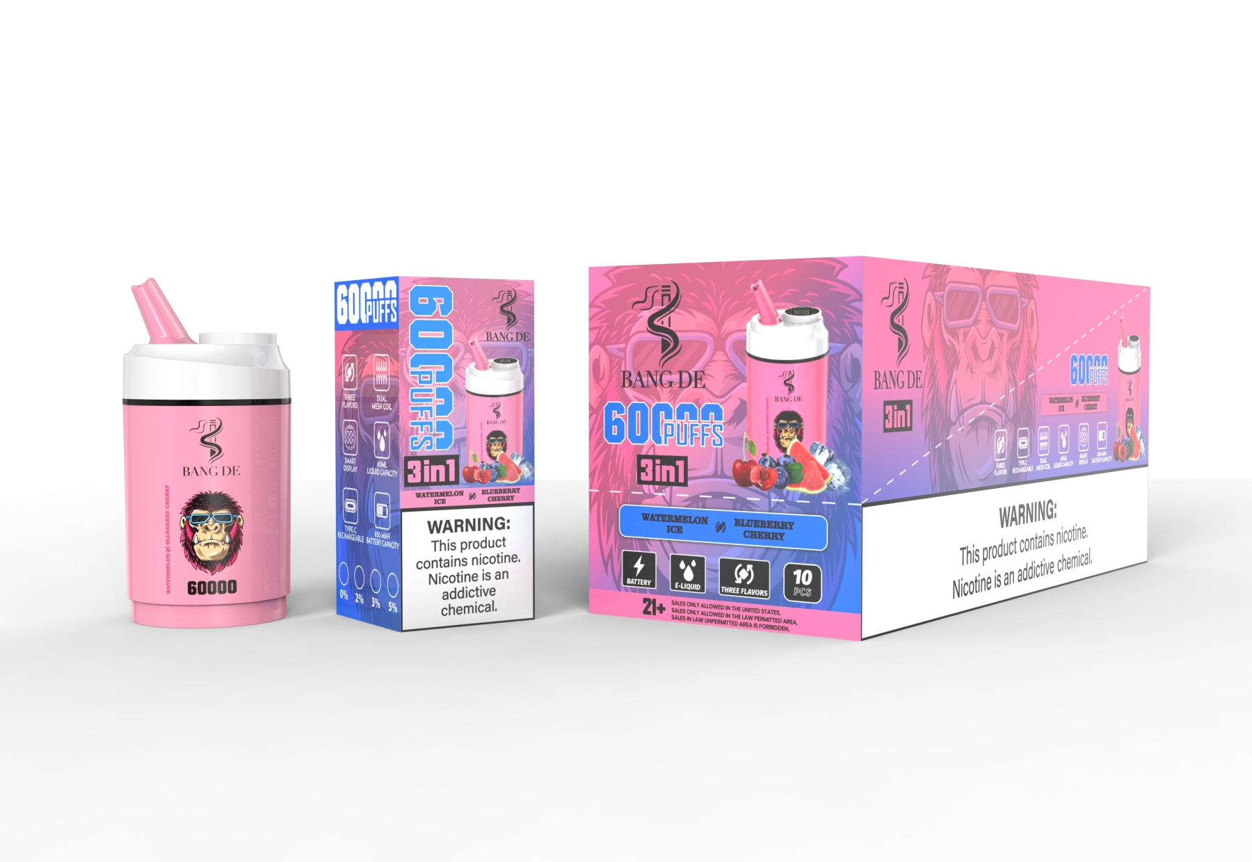 Bang De 60000 Puffs Triple Flavors Vape 30K 40K 45K 50K 60K Puff Disposable Electronic Cigarette