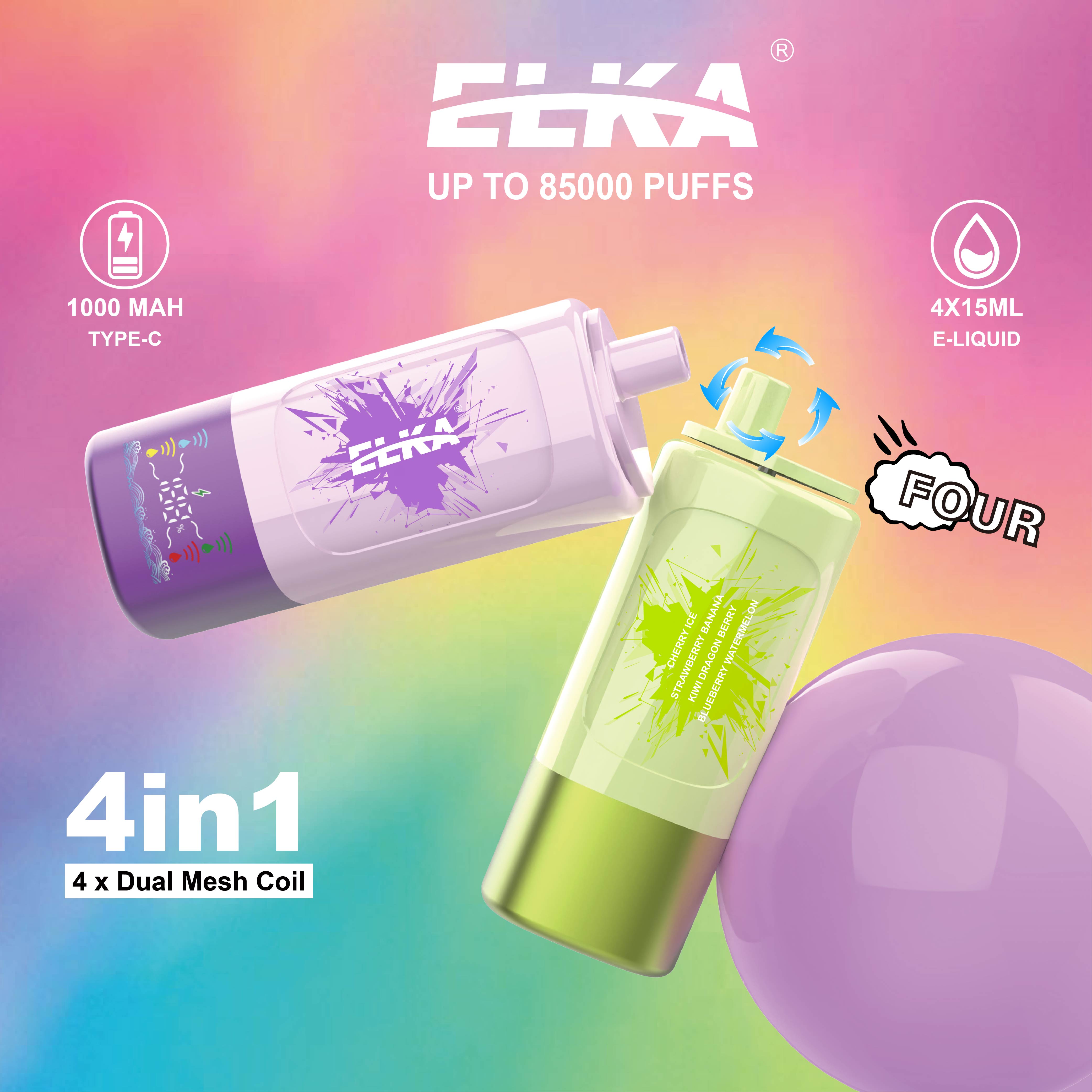 Elka 4in1 85000 Puffs EU Warehouse Puff Vaper 85K Vaping Electronic 4in 1 4 Flavor Rechargeable E Vapor Disposable Vape Factory Wholesaler I Vape