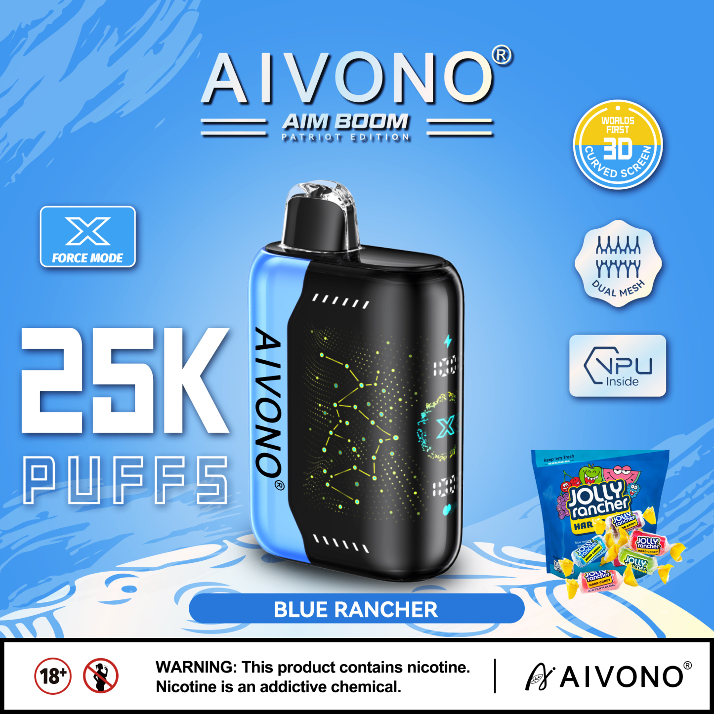 Original Aivono Aim Boom 25000 Puffs Nicotine Salt Content: 5% /3%/2%/0% Disposable Electronic Cigarette Fruit Flavor Latest Starry Screen Factory