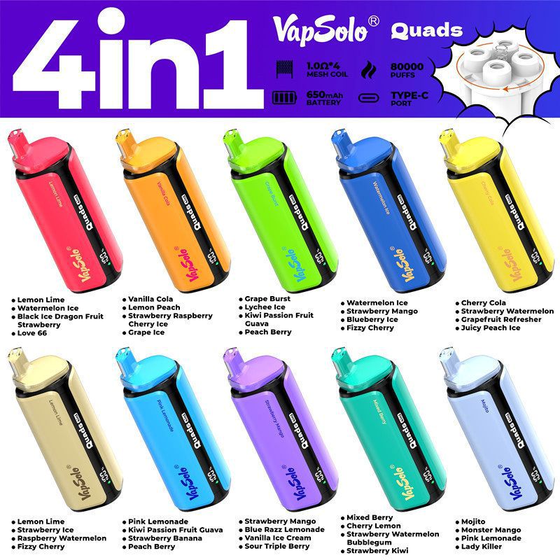 EU Germany Spain warehouse Vapsolo quads 4in1 80k puffs Disposable Vape pen Wholesale Electronic Cigarette Vaper