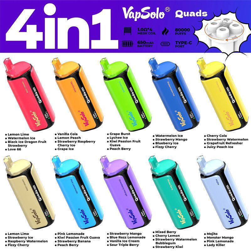 EU Germany Spain warehouse Vapsolo quads 4in1 80k puffs Disposable Vape pen Wholesale Electronic Cigarette Vaper