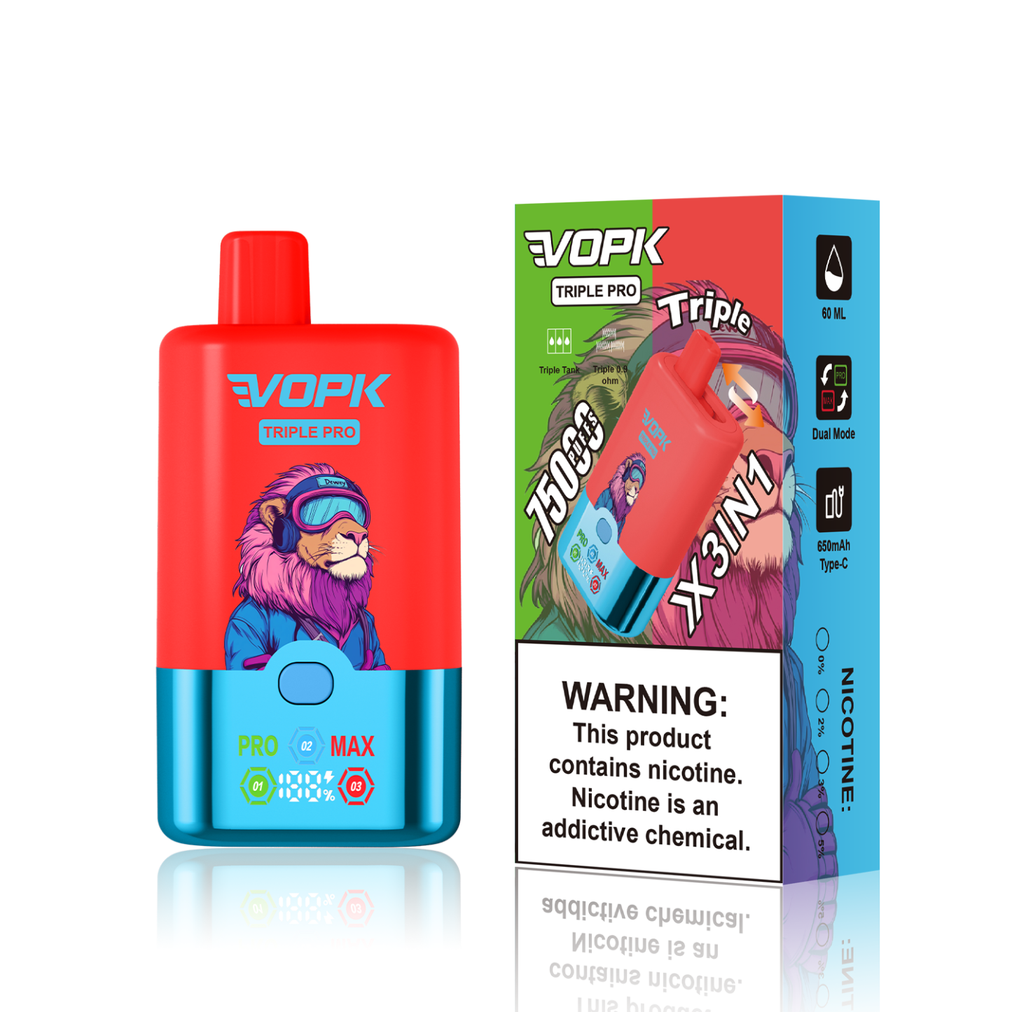 Vopk 75000 Puffs Vape with LED E-Liquid Display Grape Ice · Strawberry Watermelon Cherry