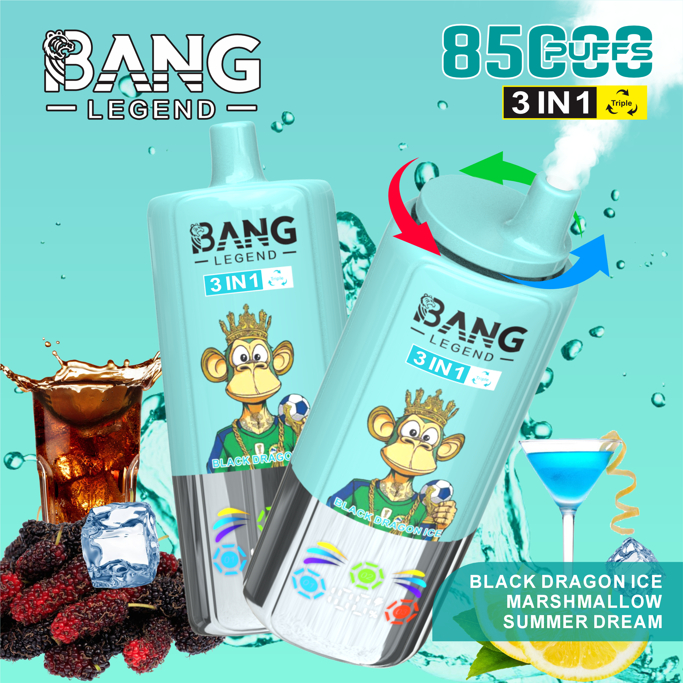 Bang Legend 85000 Puffs 3in1 Banglegend Vaper Electronic Cigarettes Bangking 85K 100K 80K 60K 50K Puff Bar Vape Pen with Smart Screen Wholesale