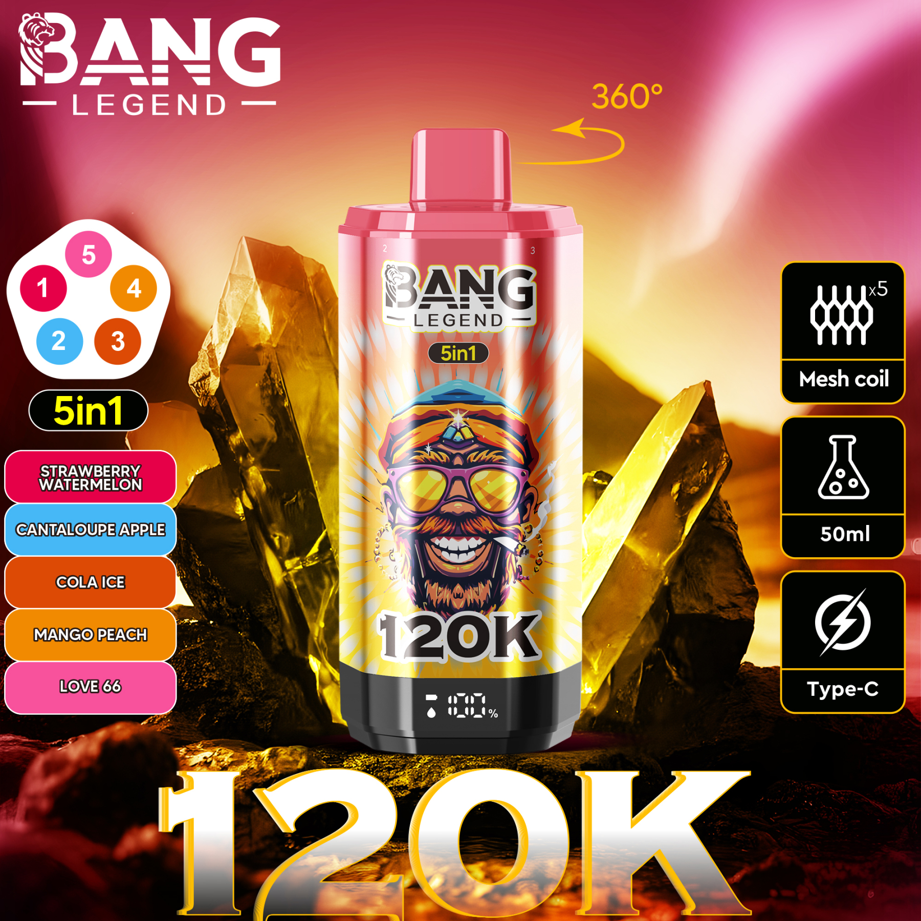 Bang Legend 120000 120K Puffs 5in1 Factory Price Bangblaze 100000 120K Puff E-Cigarette Disposable Vape Bang King 85K 100K Puffs EU Germany Stock