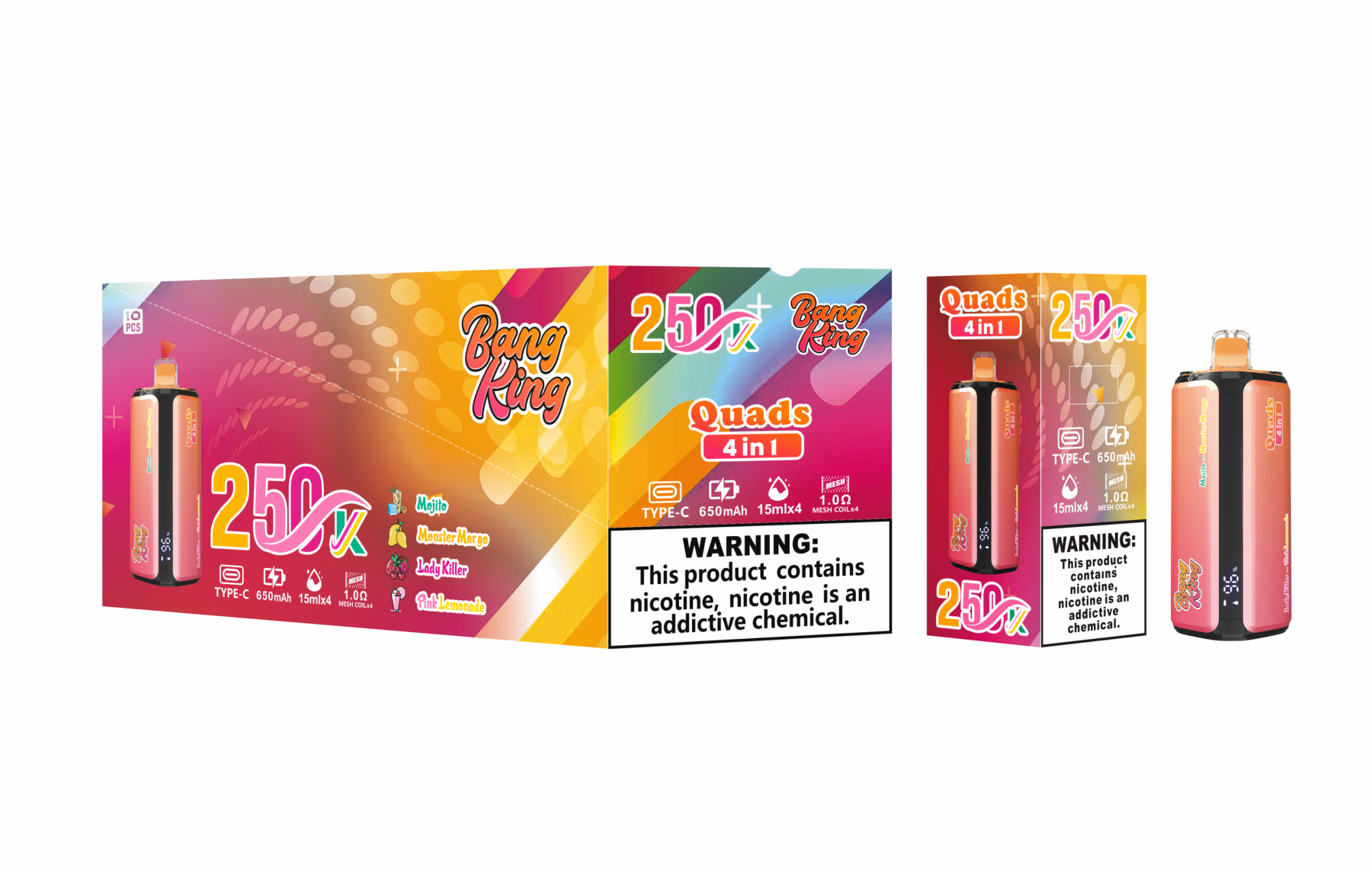 EU Warehouse Bang King Vape 4 in 1 250K Puff Vape 250000 Puff Disposable Vape Best Vape Disposable Vape 200K 300K Bang Ecigs Spain Germany Stock