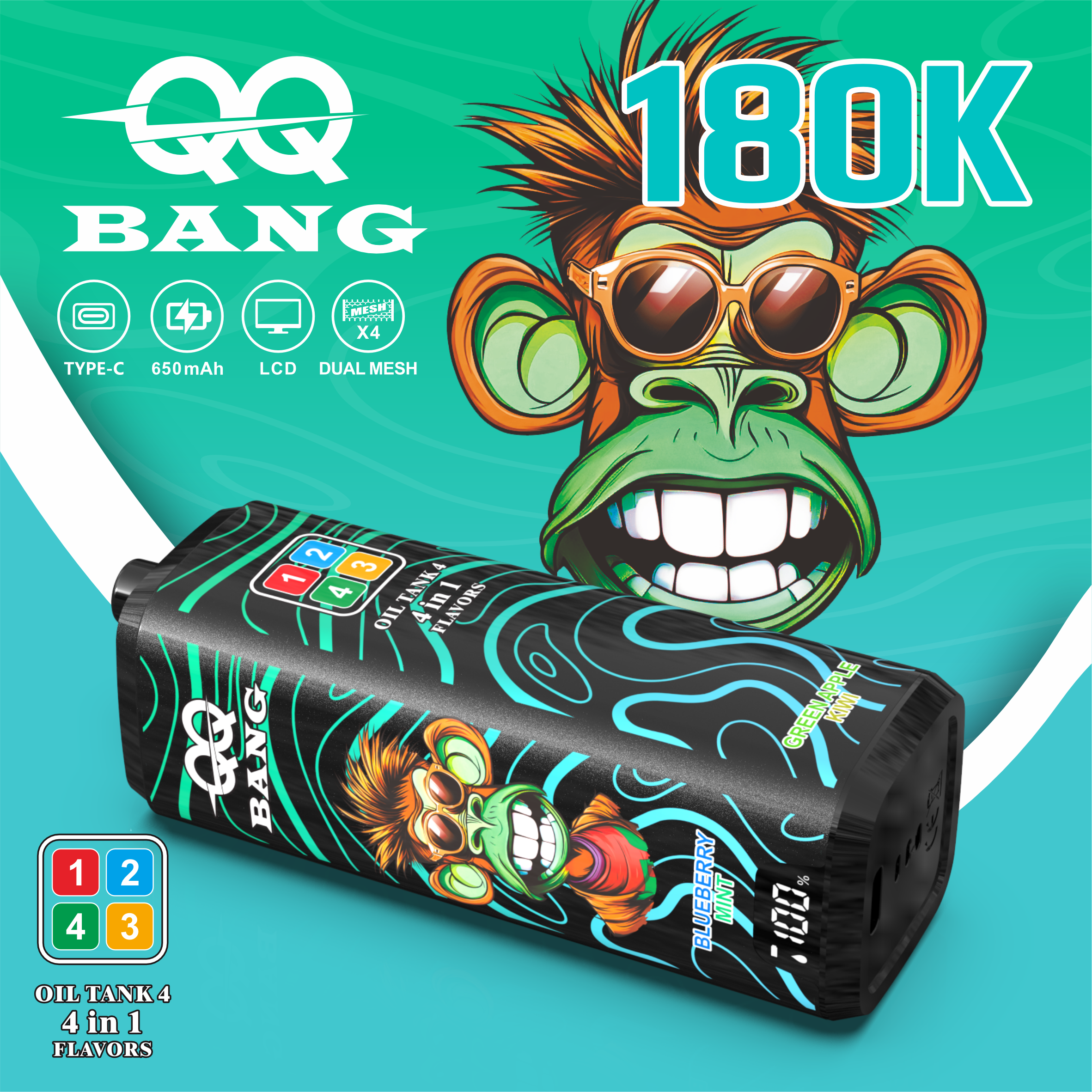 QQ Bang 180000 Puff 12 Flavors 4 in 1 Electronic Cigarette Disposable Vape Pod Disposable Vape Best Vape Disposable Vape 200K 300K Bang Ecigs Spain Germany