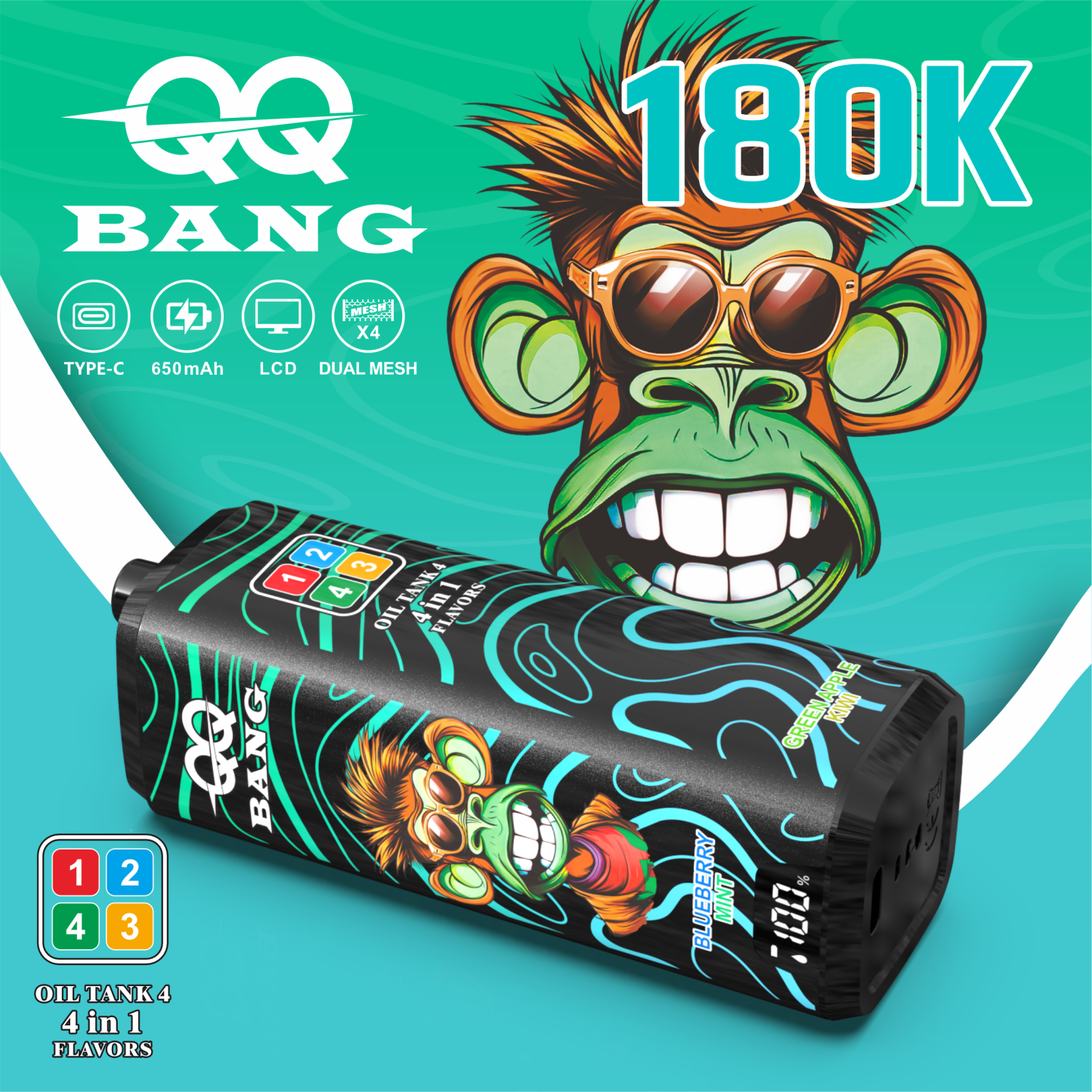 QQ Bang 180000 Puff 12 Flavors 4 in 1 Electronic Cigarette Disposable Vape Pod Disposable Vape Best Vape Disposable Vape 200K 300K Bang Ecigs Spain Germany