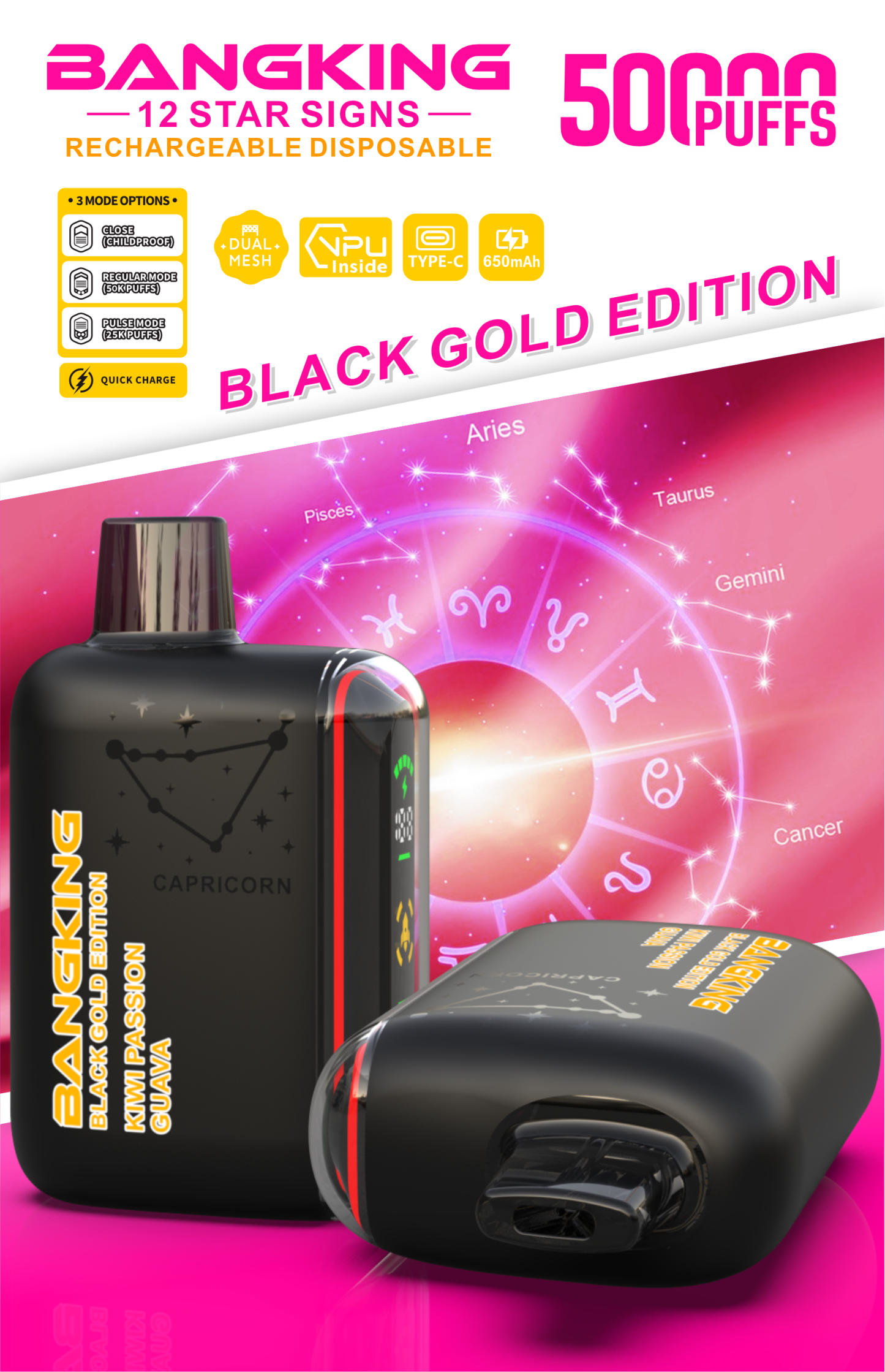  Bang King 50000 Puffs Black Gold Edition Bang Vape 50K 100K 300K Puffs Disposable E-Cigarette Desechables