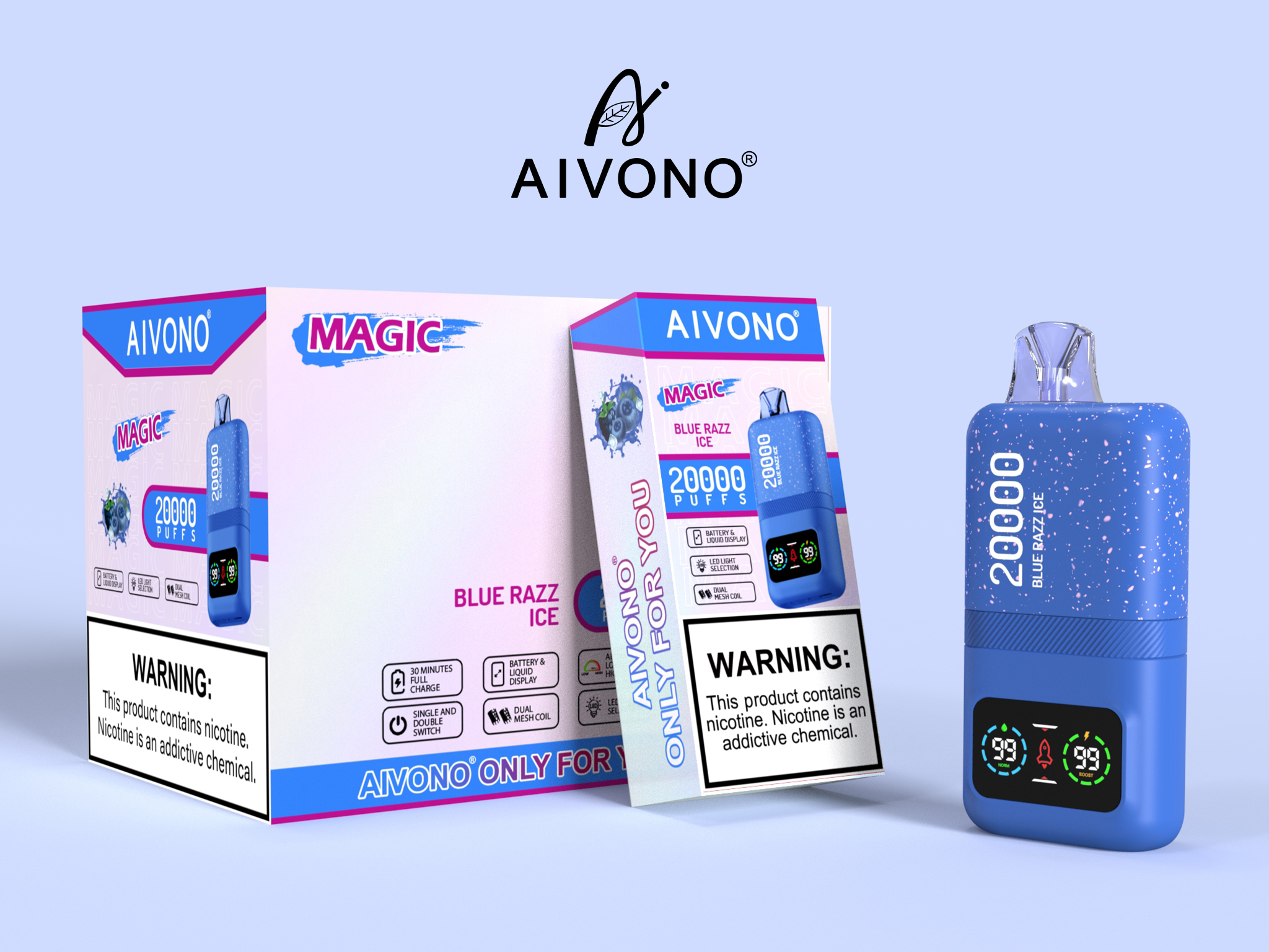 Original Aivono AIM MAGIC 20000 Puffs Smart Screen Vape Disposable Electronic Cigarettes Digital Display Puff 20k 0% 2% 3% 5% 24ml Prefilled Pod Dual Mesh 600mah Rechargeable Battery Pen-Ecloudvaping