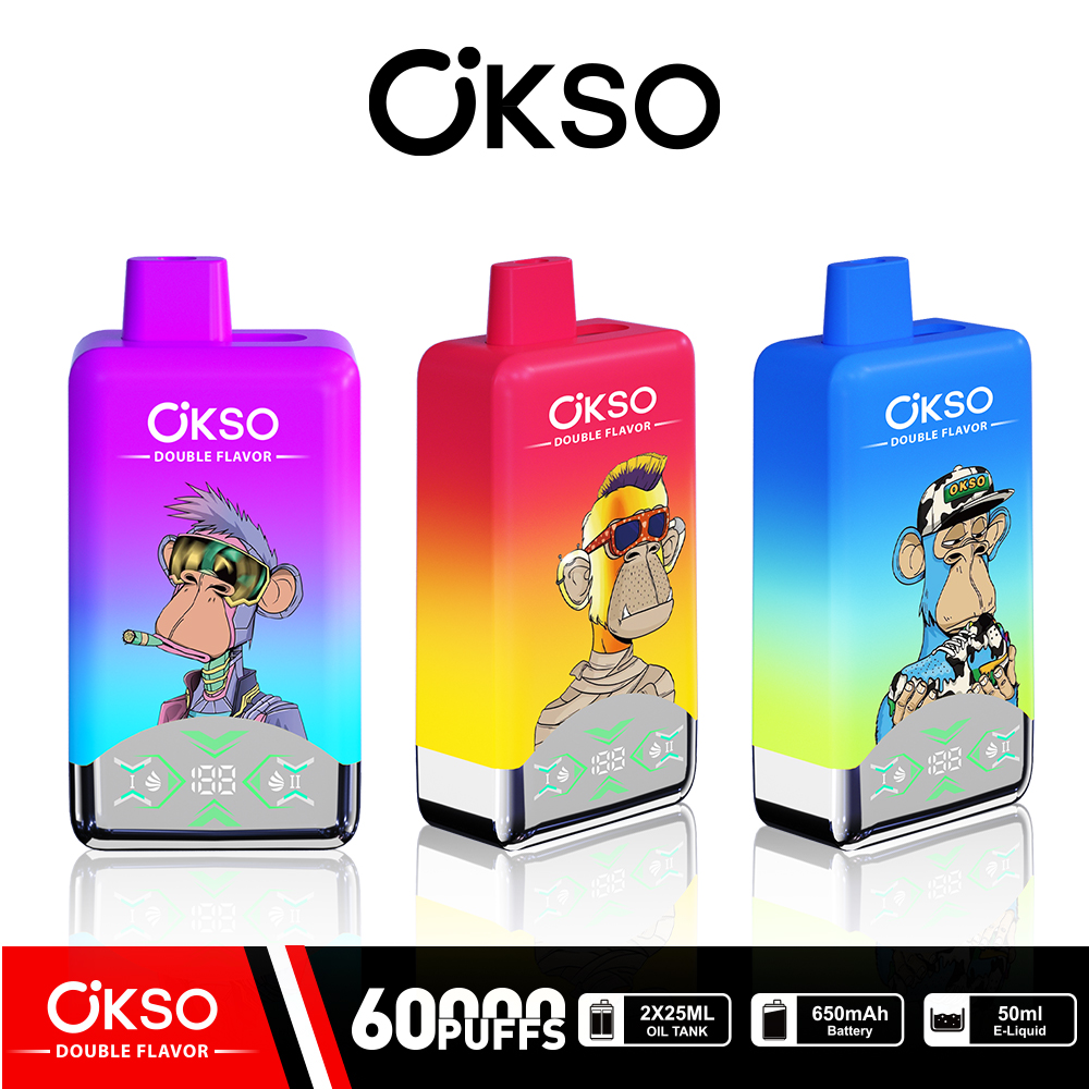  Okso 60000puffs Double Flavor 2 in 1 Disposable Vape Pen 60K Puffs Wholesale E Cigarette Vape Factory 60000puffs