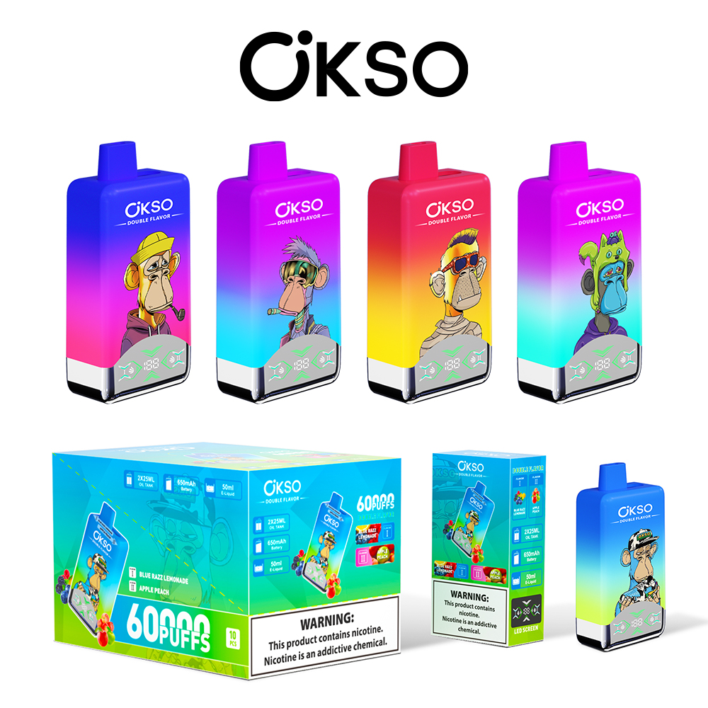  Okso 60000puffs Double Flavor 2 in 1 Disposable Vape Pen 60K Puffs Wholesale E Cigarette Vape Factory 60000puffs