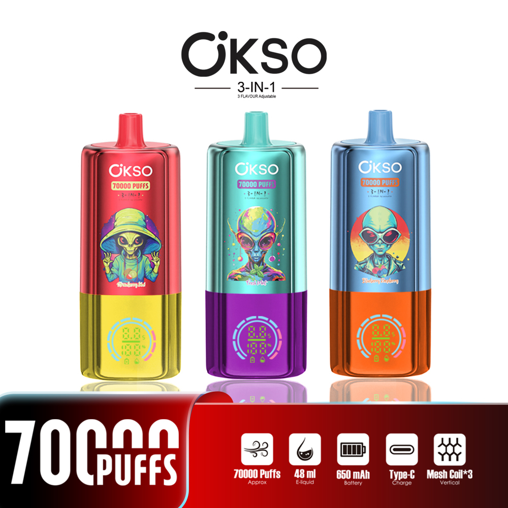 Okso 3in1 70K Puffs Disposable Vape 3in1 Flavors Vaper 70000 Puffs Disposable Vape Rechargeable Battery Electric Cigarette 70K Puff Vape Puffs