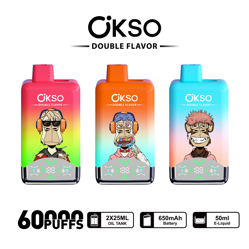  Okso 60000puffs Double Flavor 2 in 1 Disposable Vape Pen 60K Puffs Wholesale E Cigarette Vape Factory 60000puffs