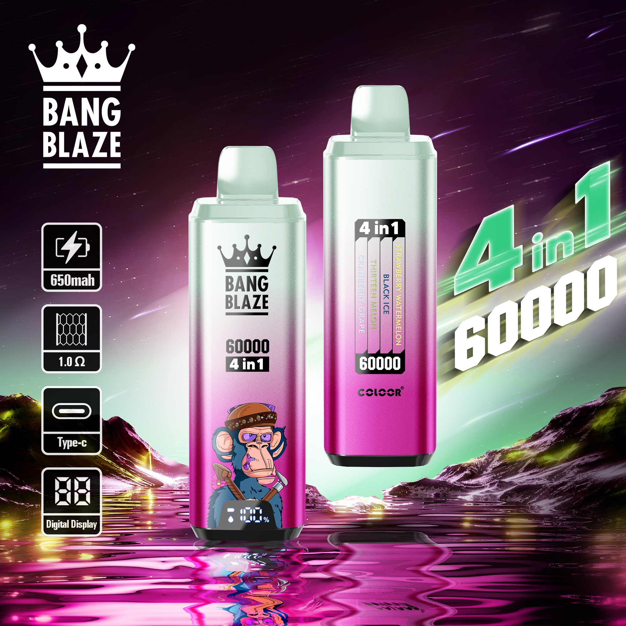 Bang 60000 Puffs 4in1 Flavors Vaper Electronic Cigarette 60K 50K Puff Vape Mini Hookah Bang King 30K 40K Puff Disposable Vape