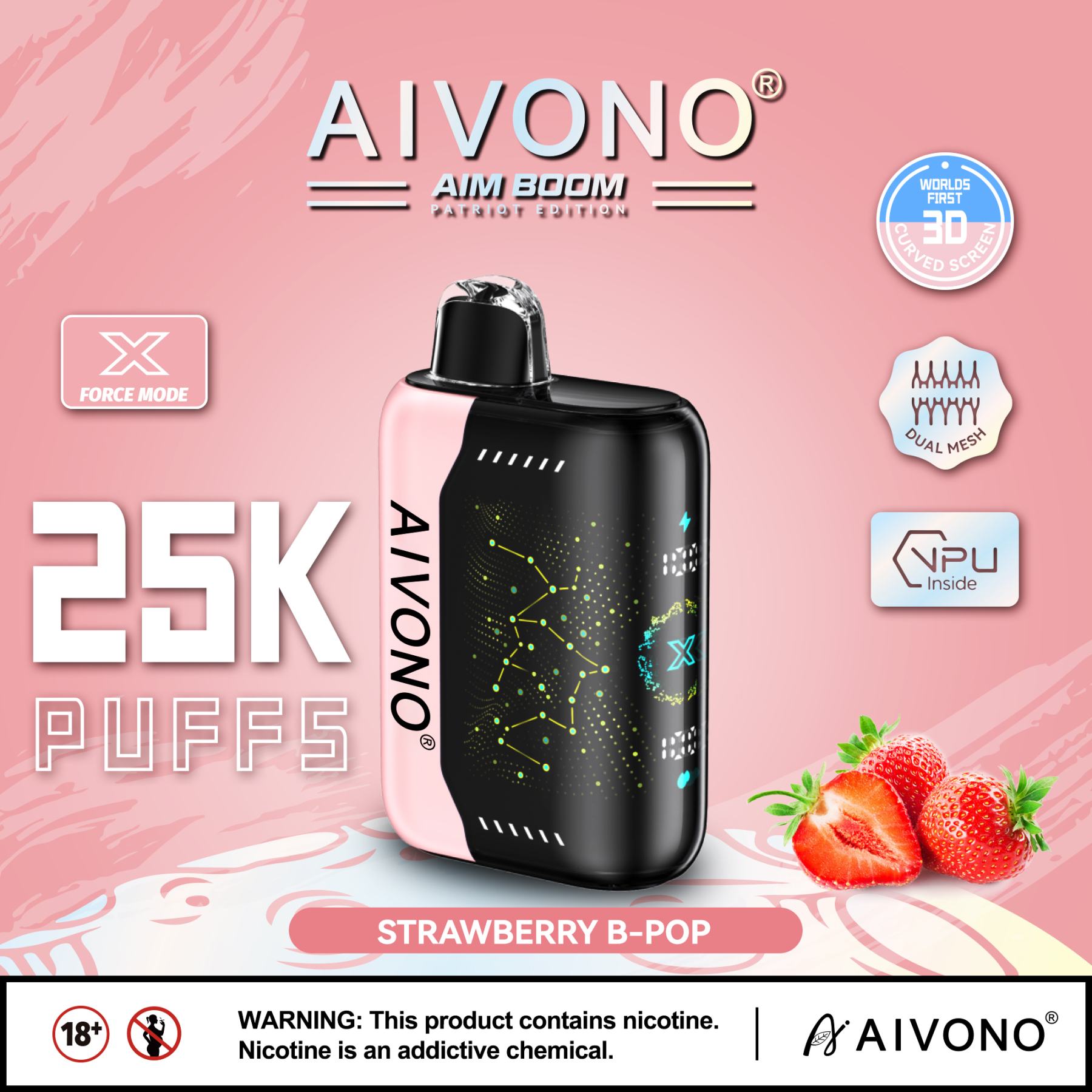 Original Aivono Aim Boom 25000 Puffs Nicotine Salt Content: 5% /3%/2%/0% Disposable Electronic Cigarette Fruit Flavor Latest Starry Screen Factory