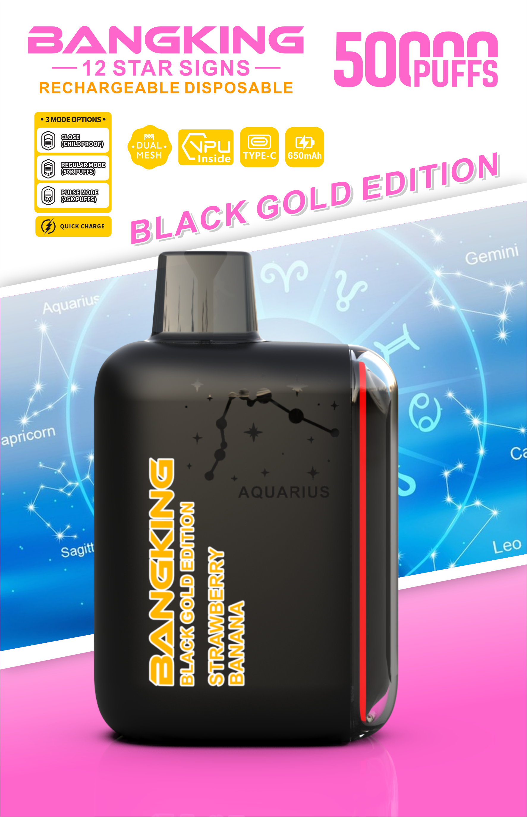  Bang King 50000 Puffs Black Gold Edition Bang Vape 50K 100K 300K Puffs Disposable E-Cigarette Desechables