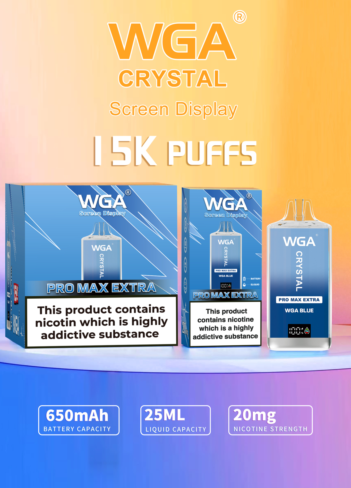 Wga Crystal 15K Shisha 15000 Puffs Disposable Cigarette Vaper Pen EU Warehouse Mesh Coil