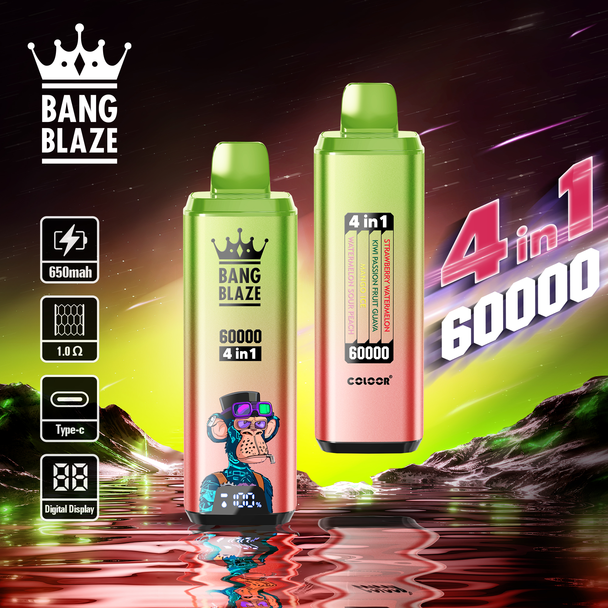 Bang 60000 Puffs 4in1 Flavors Vaper Electronic Cigarette 60K 50K Puff Vape Mini Hookah Bang King 30K 40K Puff Disposable Vape