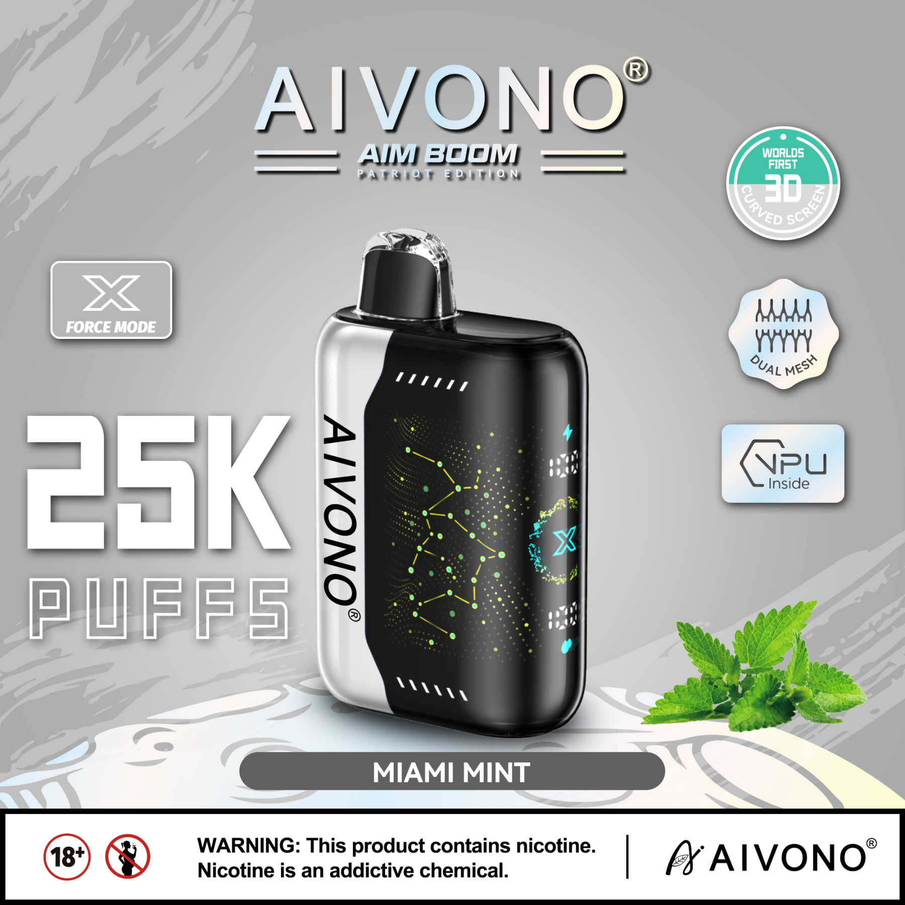 Original Aivono Aim Boom 25000 Puffs Nicotine Salt Content: 5% /3%/2%/0% Disposable Electronic Cigarette Fruit Flavor Latest Starry Screen Factory