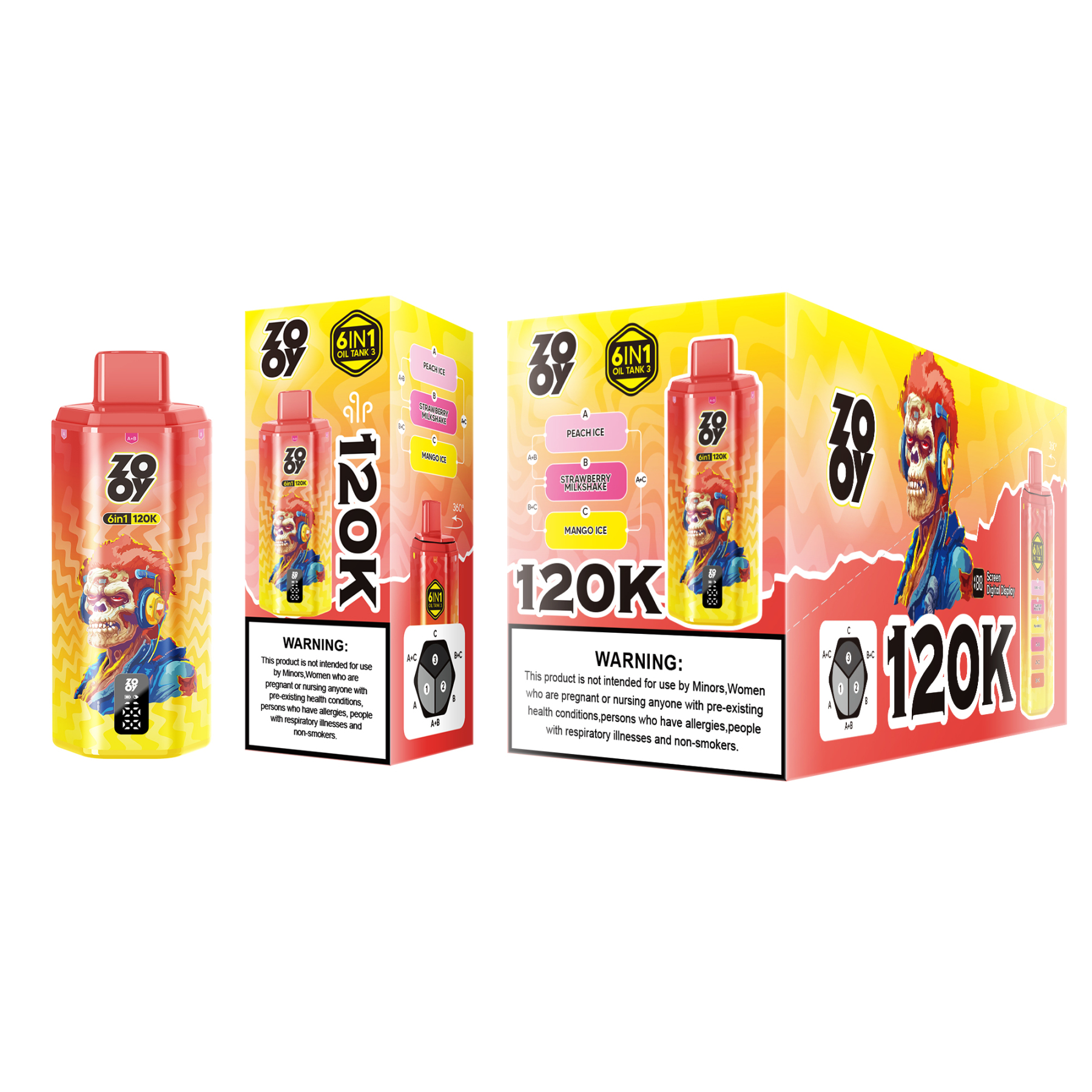 EU Warehouse Stock Germany Wholesale Zooy 6 in 1 120000 Puff Disposable Vape Pen Rechargeable Battery Eliquid Display Disposable Vapor
