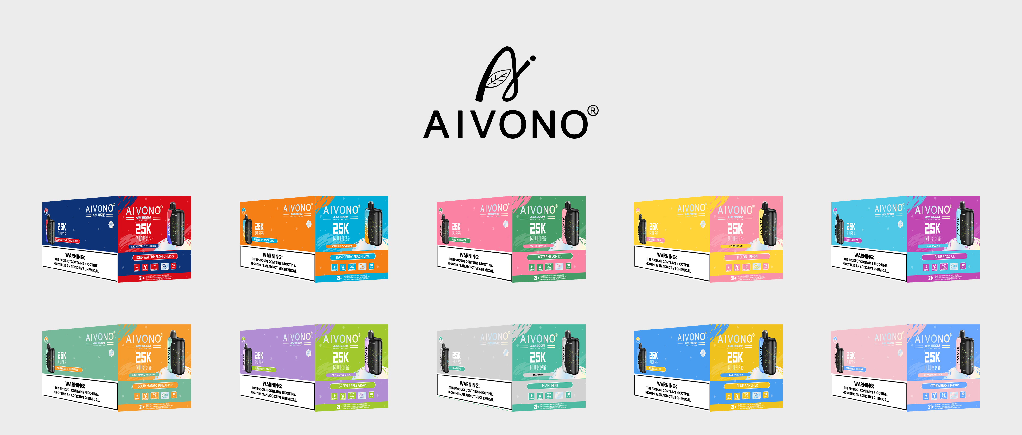 Original Aivono Aim Boom 25000 Puffs Nicotine Salt Content: 5% /3%/2%/0% Disposable Electronic Cigarette Fruit Flavor Latest Starry Screen Factory
