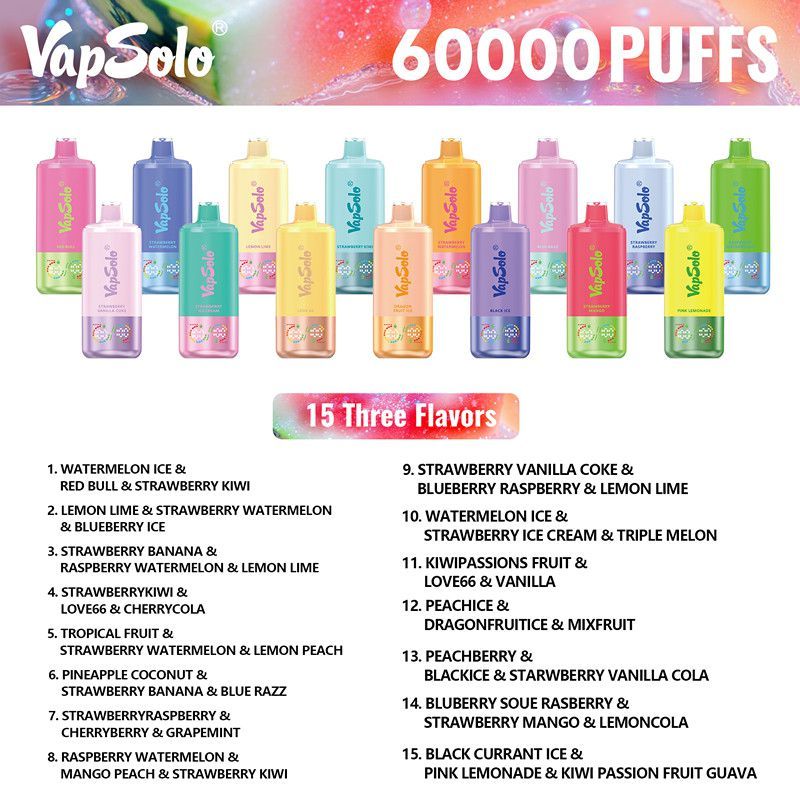 EU Germany Spain warehouse Vapsolo triple 60k puffs 3in1 Disposable Vape pen Wholesale Electronic Cigarette Vaper