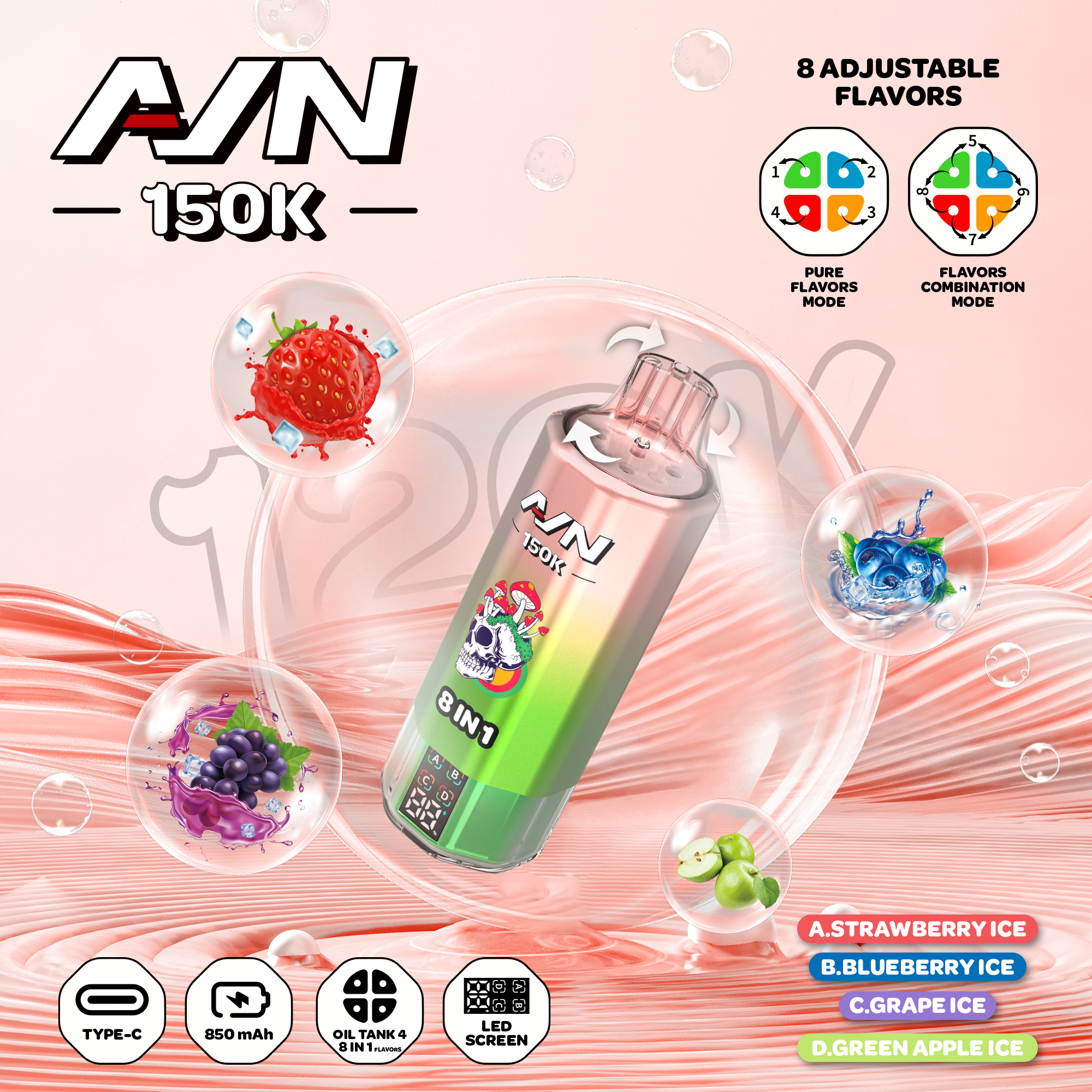 Aivono Aim Avn 150K Puffs Electric Shisha 8 in 1 Flavour Mod 150000 E Cigarettes Vape
