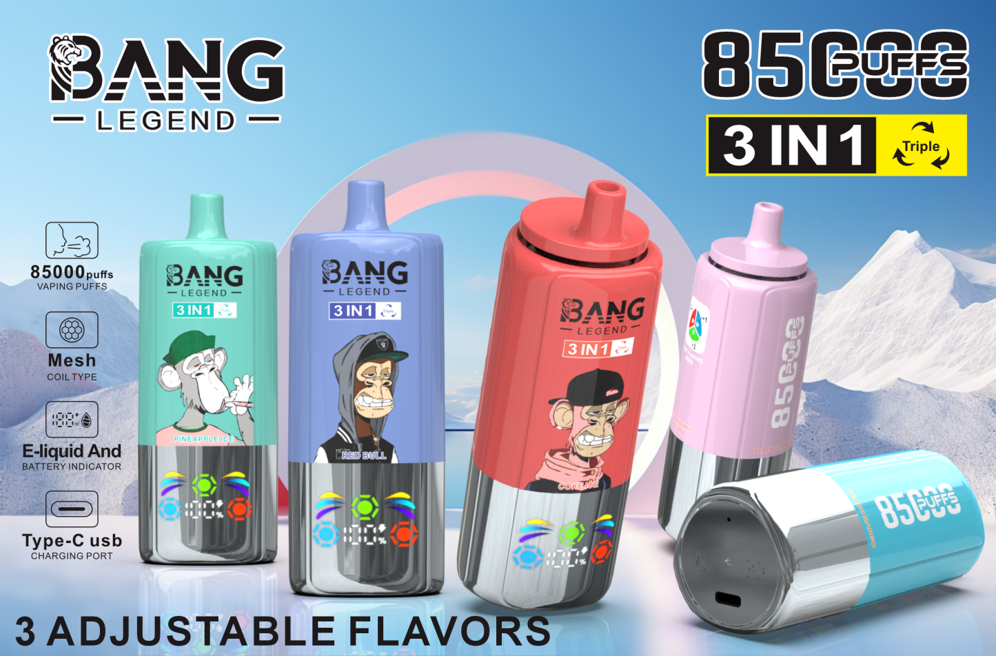Bang Legend 85000 Puffs 3in1 Banglegend Vaper Electronic Cigarettes Bangking 85K 100K 80K 60K 50K Puff Bar Vape Pen with Smart Screen Wholesale