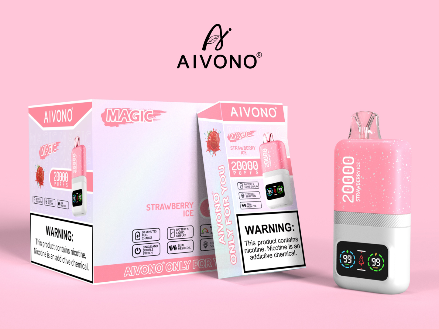 Original Aivono AIM MAGIC 20000 Puffs Smart Screen Vape Disposable Electronic Cigarettes Digital Display Puff 20k 0% 2% 3% 5% 24ml Prefilled Pod Dual Mesh 600mah Rechargeable Battery Pen-Ecloudvaping