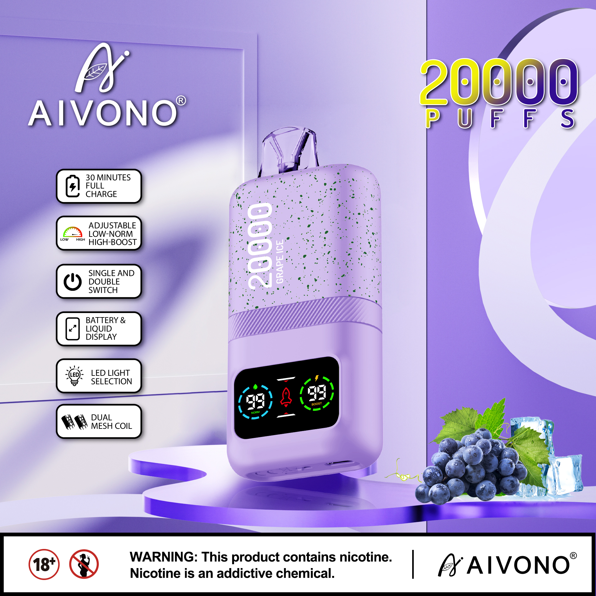 Original Aivono AIM MAGIC 20000 Puffs Smart Screen Vape Disposable Electronic Cigarettes Digital Display Puff 20k 0% 2% 3% 5% 24ml Prefilled Pod Dual Mesh 600mah Rechargeable Battery Pen-Ecloudvaping