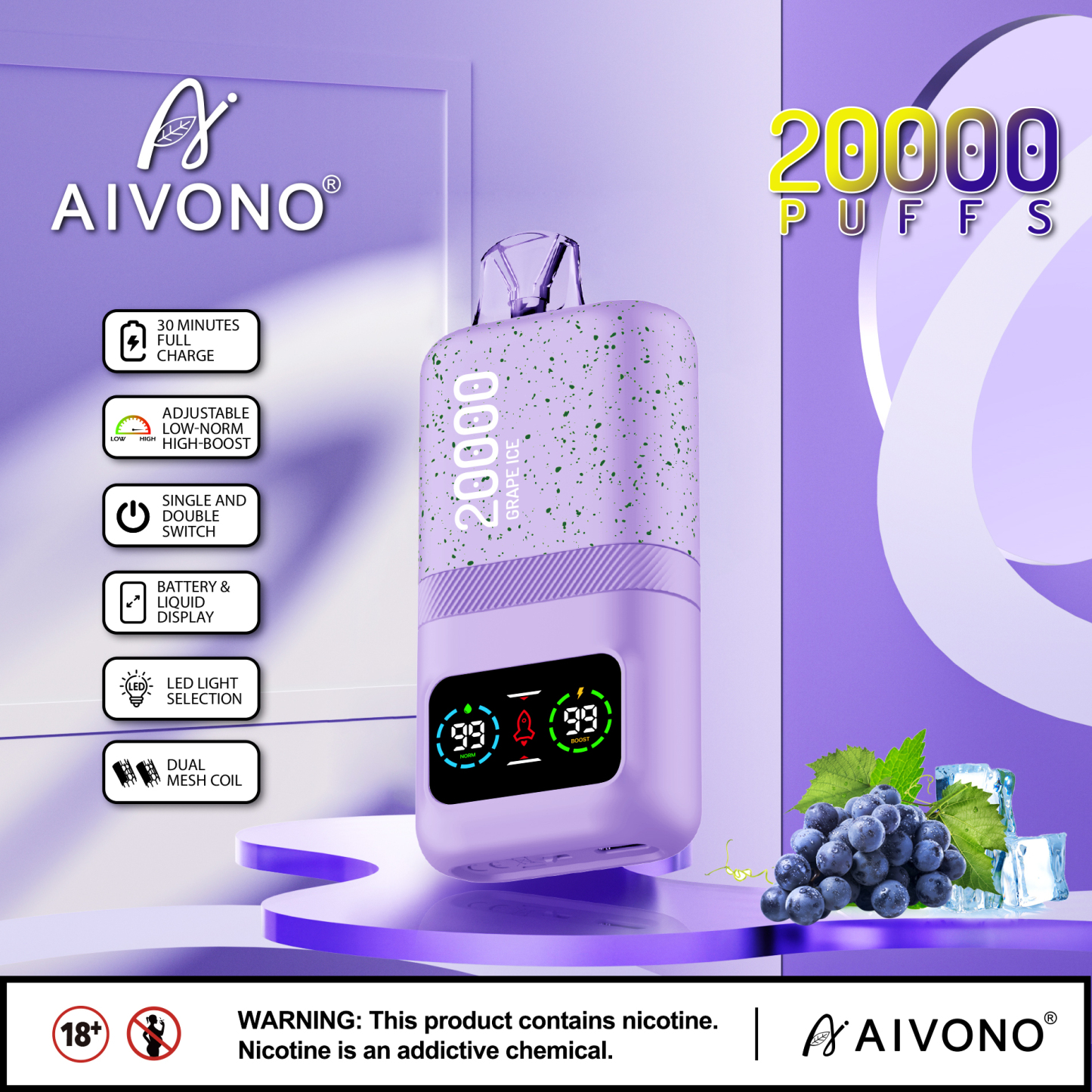 Original Aivono AIM MAGIC 20000 Puffs Smart Screen Vape Disposable Electronic Cigarettes Digital Display Puff 20k 0% 2% 3% 5% 24ml Prefilled Pod Dual Mesh 600mah Rechargeable Battery Pen-Ecloudvaping