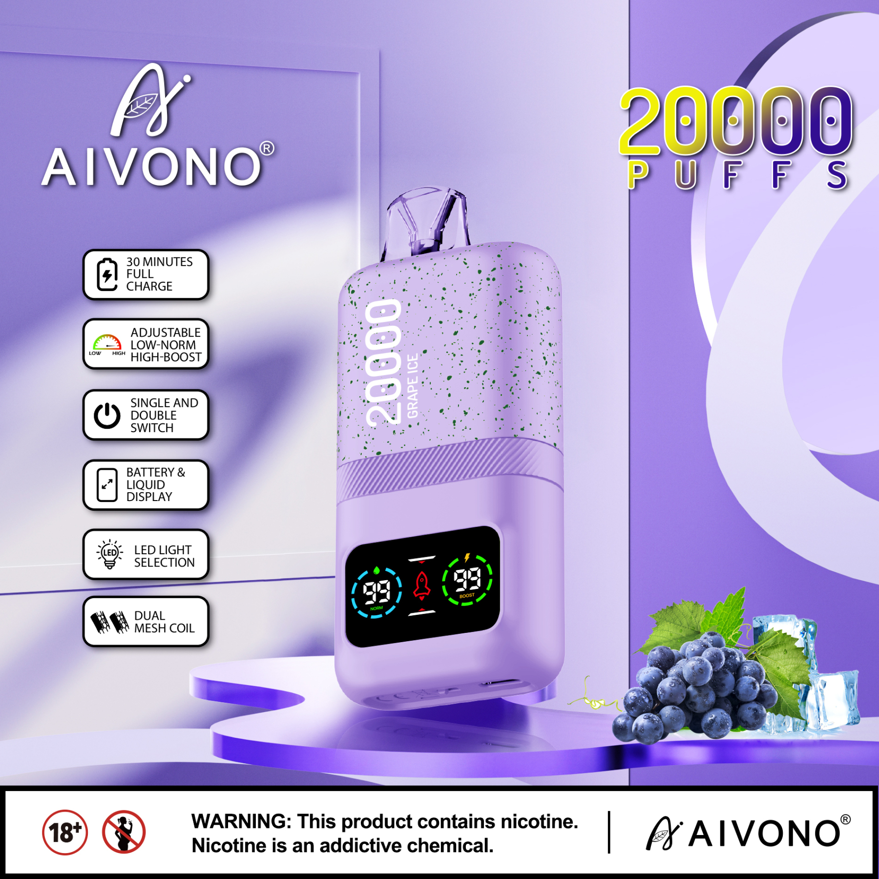 Original Aivono AIM MAGIC 20000 Puffs Smart Screen Vape Disposable Electronic Cigarettes Digital Display Puff 20k 0% 2% 3% 5% 24ml Prefilled Pod Dual Mesh 600mah Rechargeable Battery Pen-Ecloudvaping