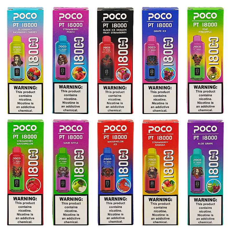 EU Warehouse Poco PT18000 Puffs 18000 Vapers Disposable Vape Pen E Cigarette Puff 18K Vape with Display Screen Wholesale Cigarette