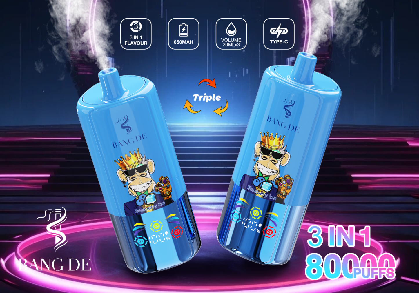  Bang DE 80000 Puffs Triple Flavors Vape Pen 80K 75K 60K 50K Pocket Hookah Factory Price Disposable Electronic Cigarette