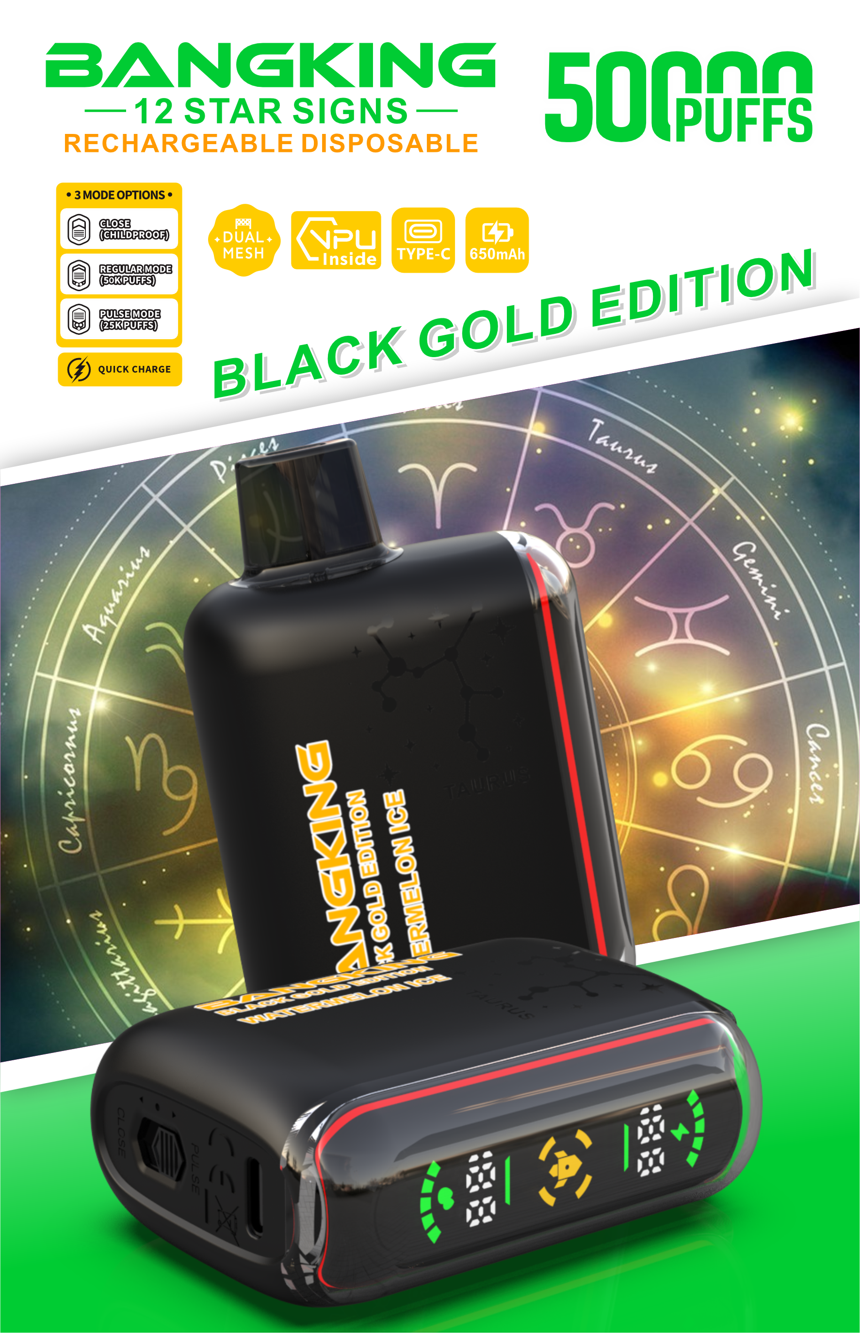  Bang King 50000 Puffs Black Gold Edition Bang Vape 50K 100K 300K Puffs Disposable E-Cigarette Desechables