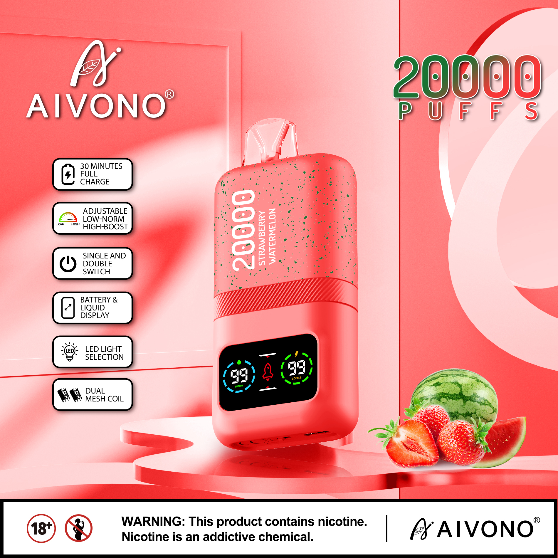 Original Aivono AIM MAGIC 20000 Puffs Smart Screen Vape Disposable Electronic Cigarettes Digital Display Puff 20k 0% 2% 3% 5% 24ml Prefilled Pod Dual Mesh 600mah Rechargeable Battery Pen-Ecloudvaping