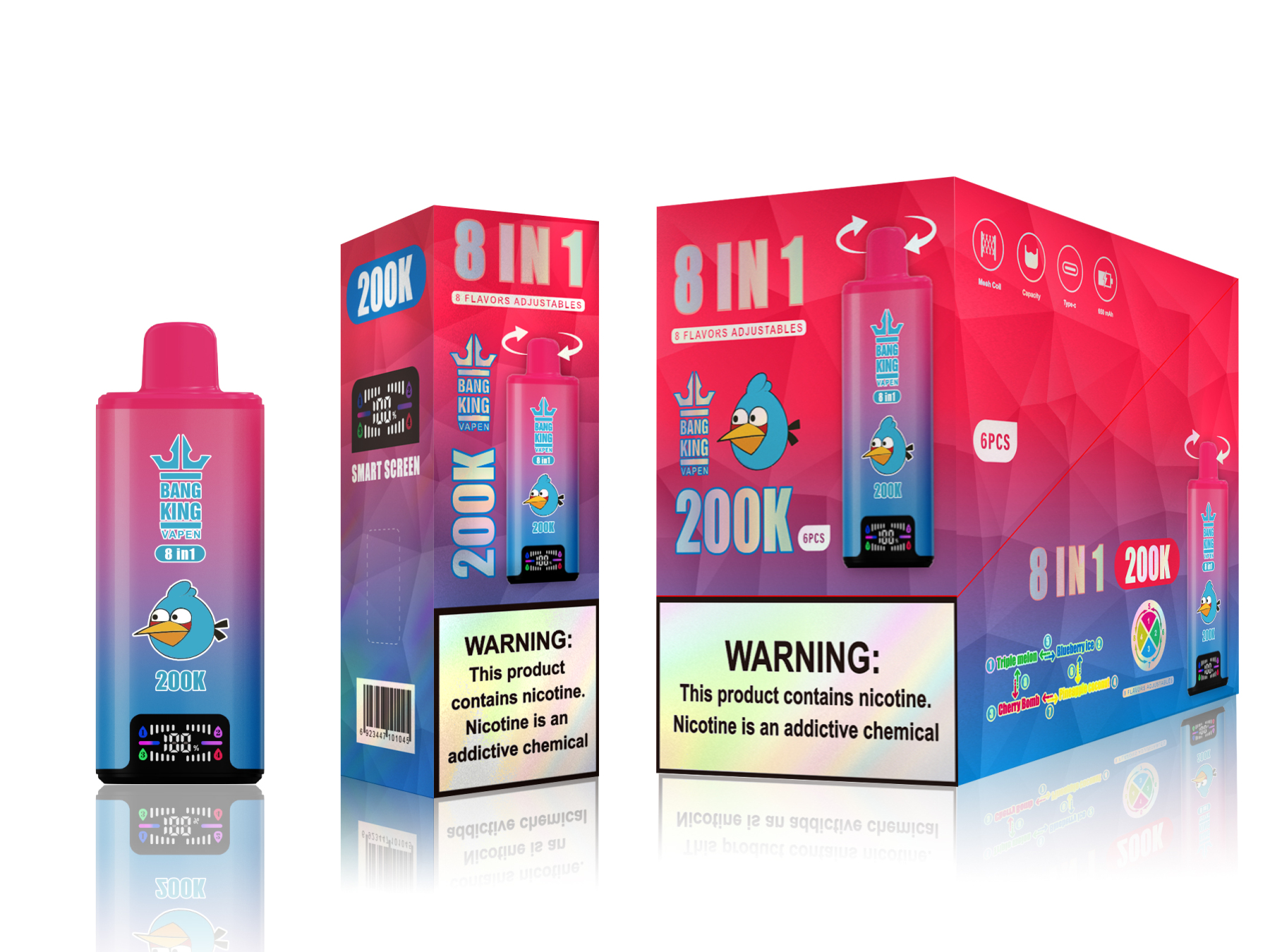 Bang King 200000 Puff Bar 8in1 Vaper 250K 200K 180K 150K 120K Nicotine Wholesale Disposable Electronic Cigarette Bang Blaze E Cig Vaper vapor Ecloudvaping