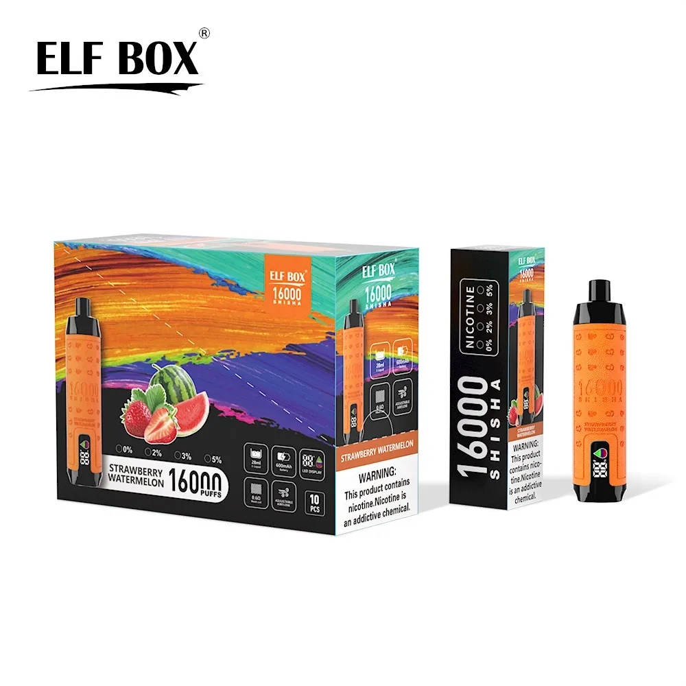  Original Elf Box Shisha 16000 Puffs Puff 16k Disposable Vape LED Display Mesh Coil DESIRE AL fakher crown bar Adjustable Airflow Pre-filled 28ml Rechargeable -Ecloudvaping