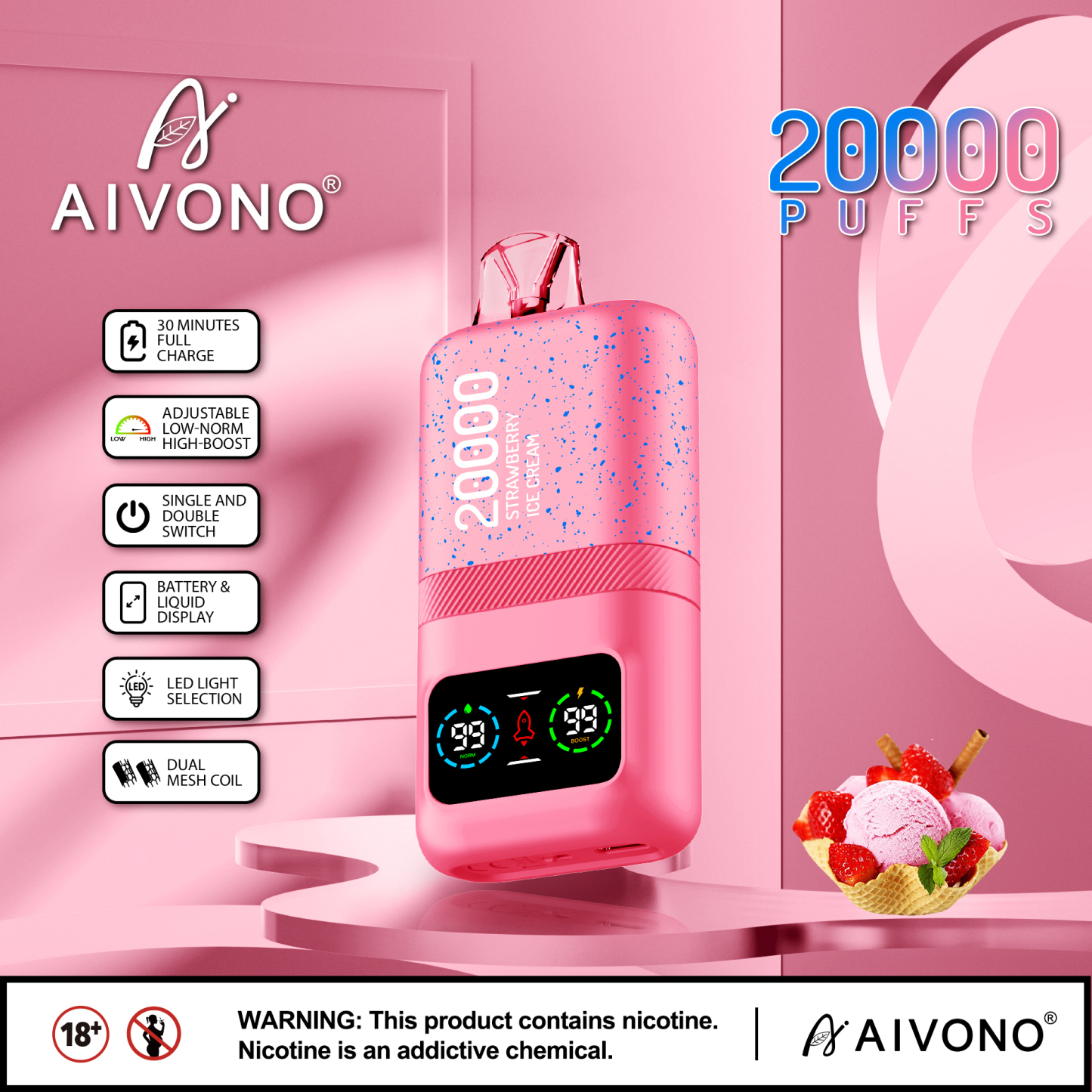 Original Aivono AIM MAGIC 20000 Puffs Smart Screen Vape Disposable Electronic Cigarettes Digital Display Puff 20k 0% 2% 3% 5% 24ml Prefilled Pod Dual Mesh 600mah Rechargeable Battery Pen-Ecloudvaping